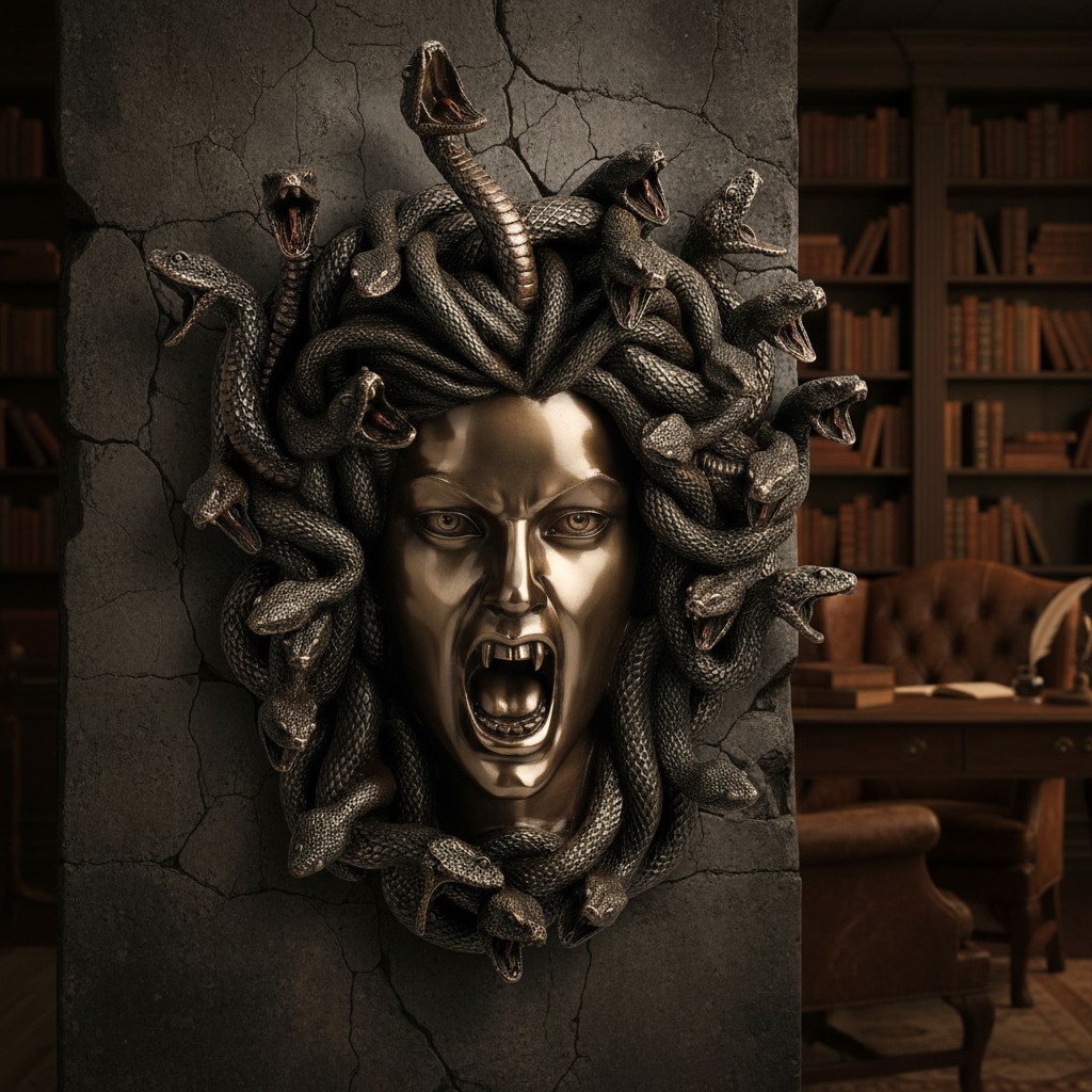 Exquisite 13.5” Medusa Gothic Wall Plaque in Antique Bronze – Perfect Decor