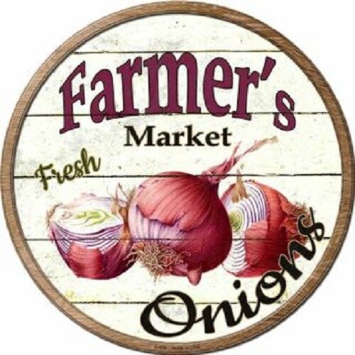 Farmers Market Onions 12″ Lightweight Metal Circle Sign