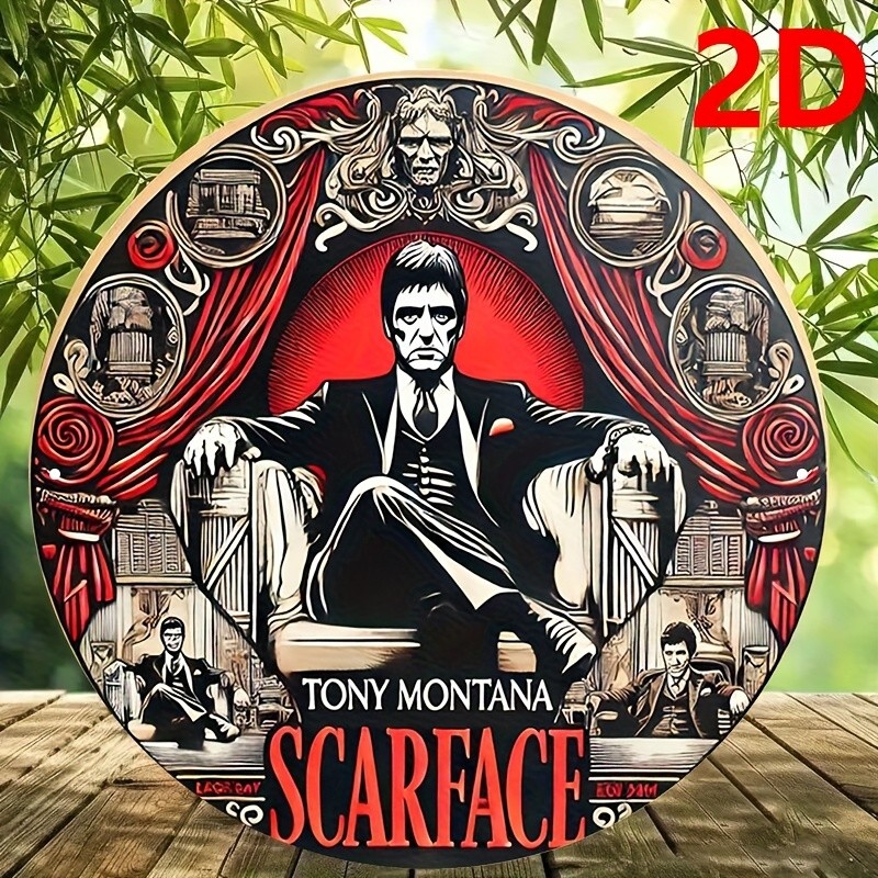 2D Flat “Scarface” Vintage Aluminum Wall Decor – Tin Metal Signs Suitable for Ho