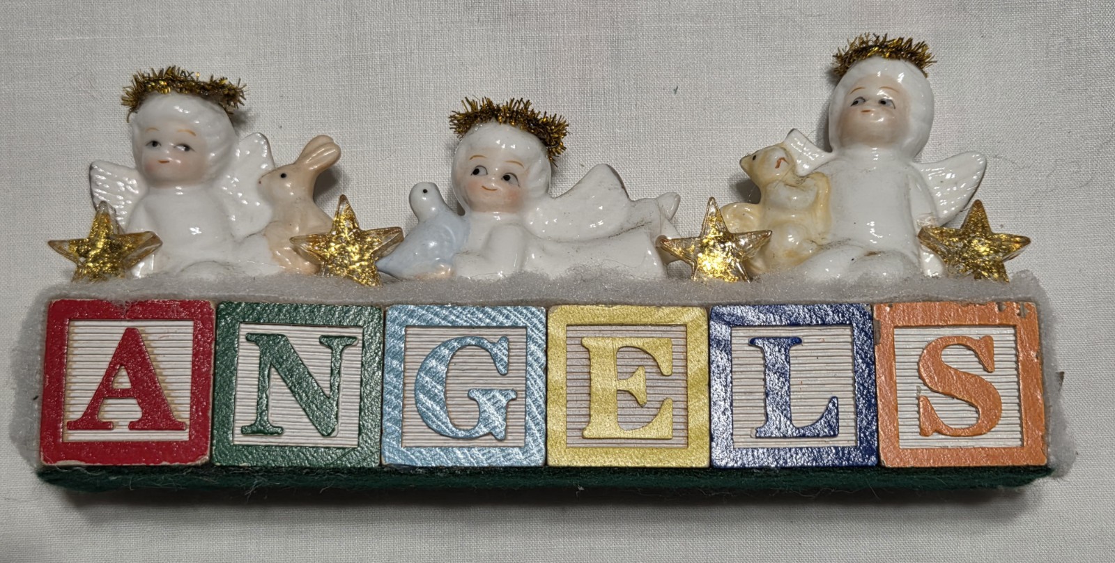 Vintage Handcrafted 7″ Angels Wood Block Sign Shelf Sitter One of a Kind OOAK