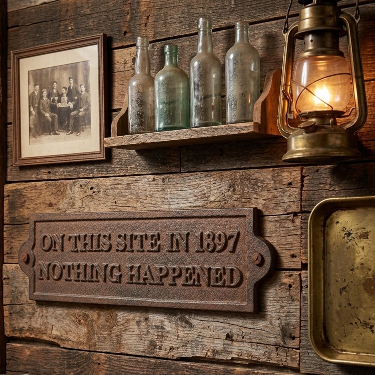 Rustic Cast Iron On This Site In 1897 Nothing Happened Wall Plaque Sign 9 inch