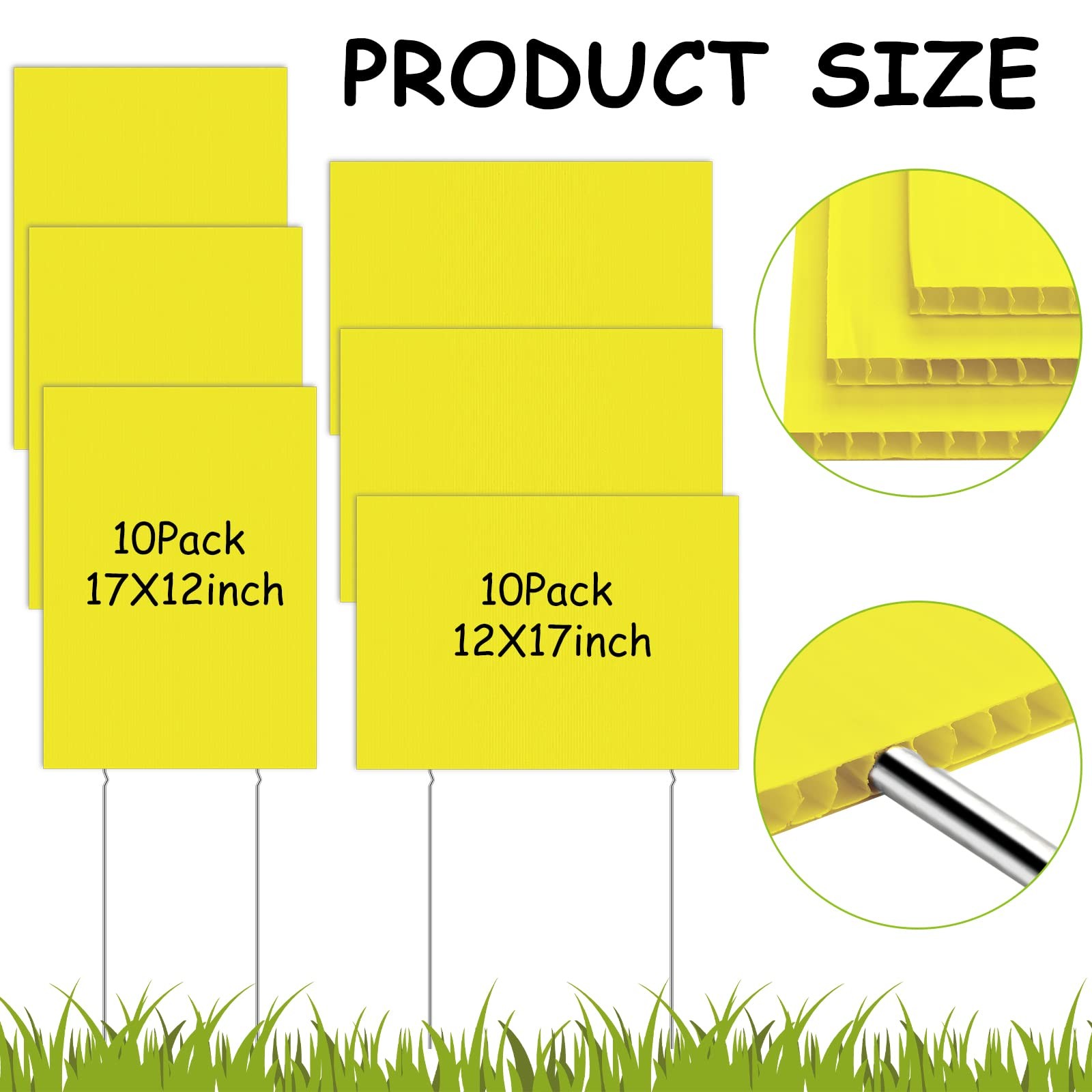 20 Pack Blank Yard Signs with Stakes Plastic Yard Lawn 17 x 12 Inch Yellow