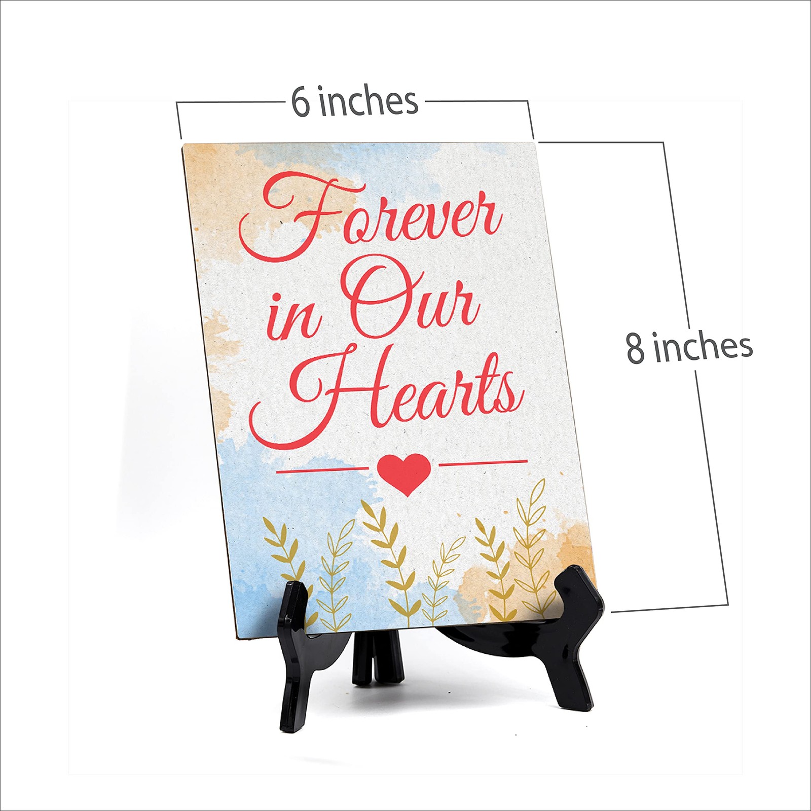Signs ByLita Forever in our hearts, Blue Watercolor Table Sign (6 x 8″)