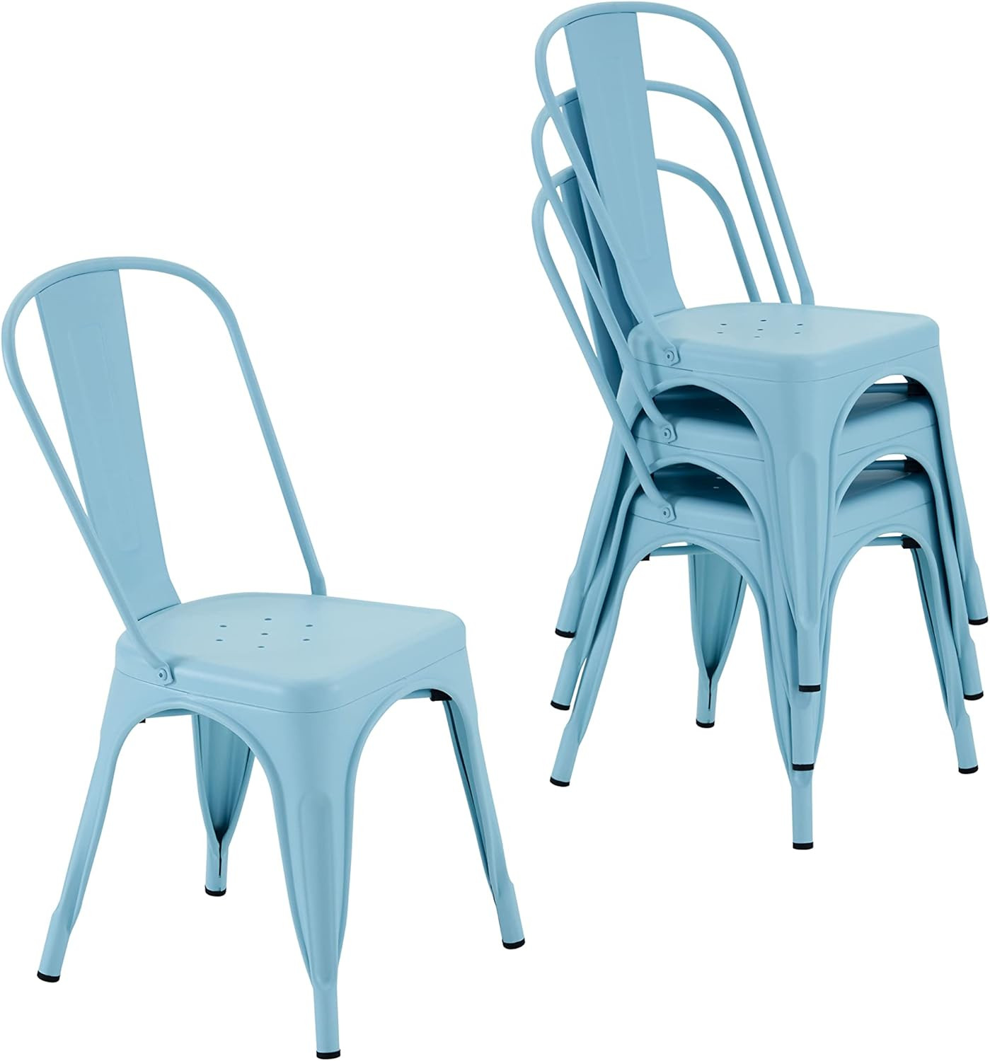 Set of 4 Blue Metal Tolix Style Dining Chairs – Stackable & Waterproof