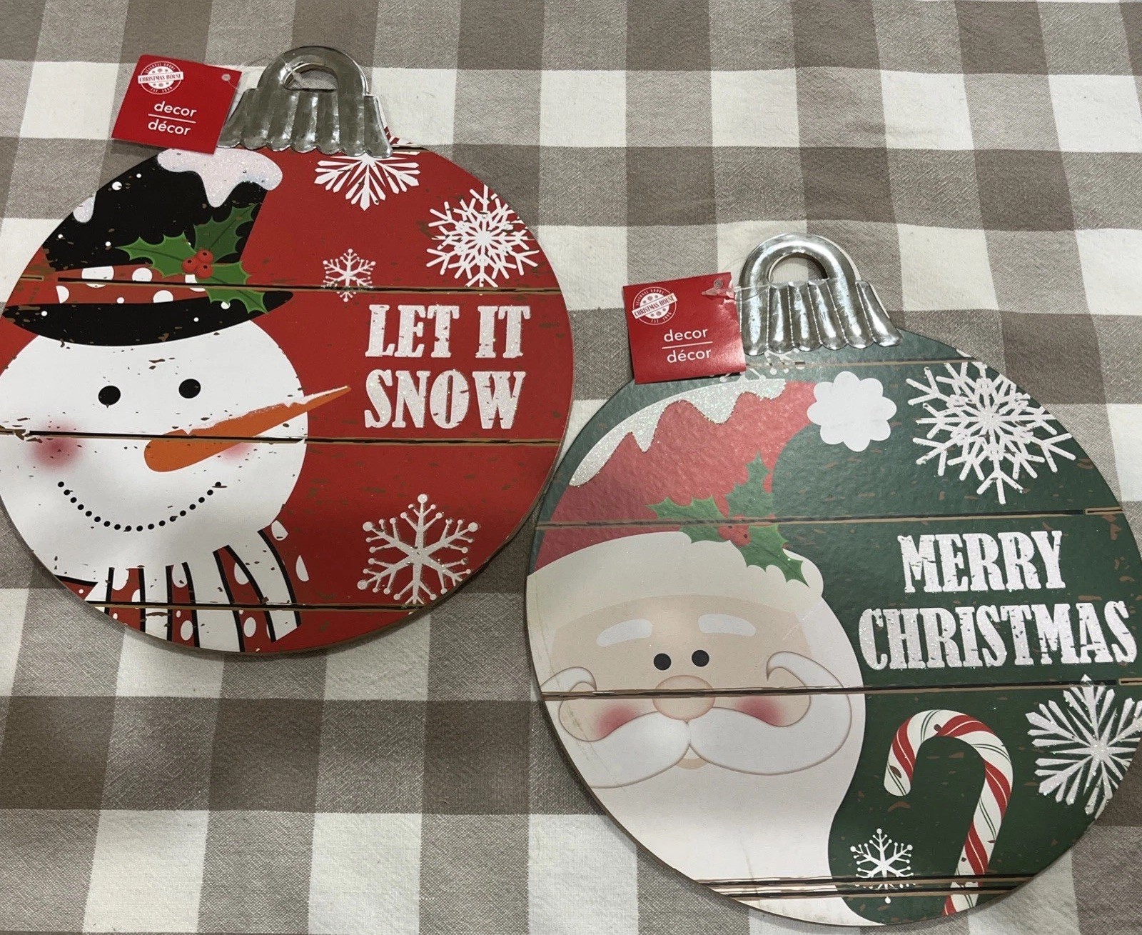 (2) Decorative CHRISTMAS ORNAMENT 🎅☃️ Shaped Signs 10″ X 12″ SNOWMAN & SANTA