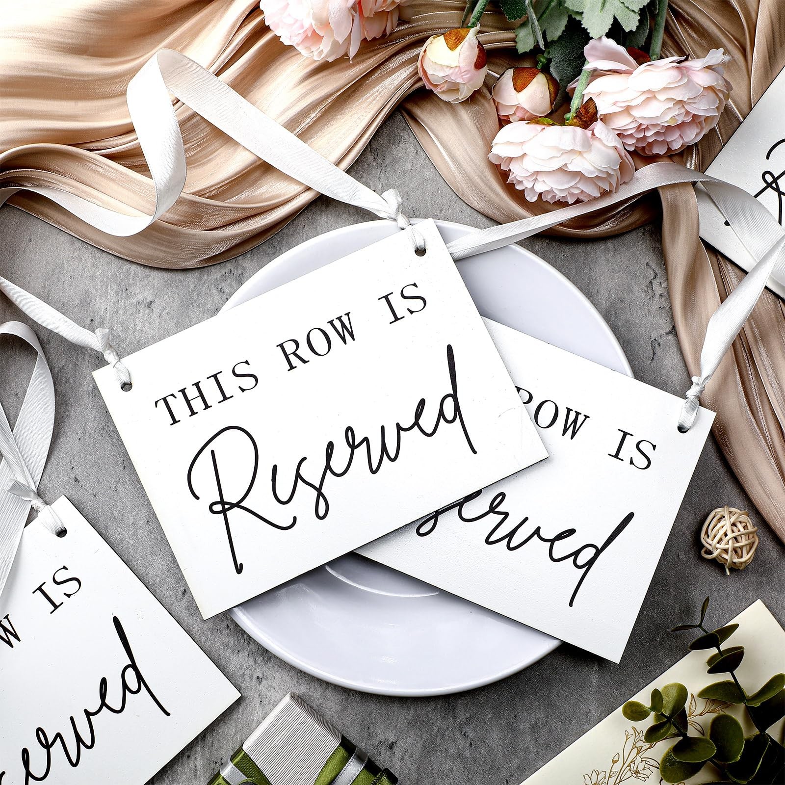 12 Pack Wooden Reserved Row Sign for Wedding Chairs This Row Is Reserved Hang…