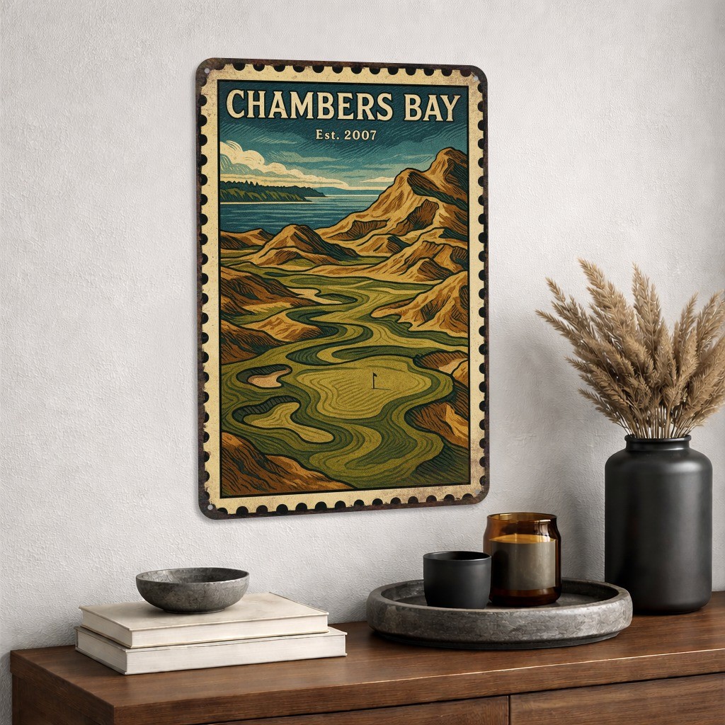 Chambers Bay Metal Golf Course Sign, Golf Wall Art, Golfer Gifts, Vintage Golf
