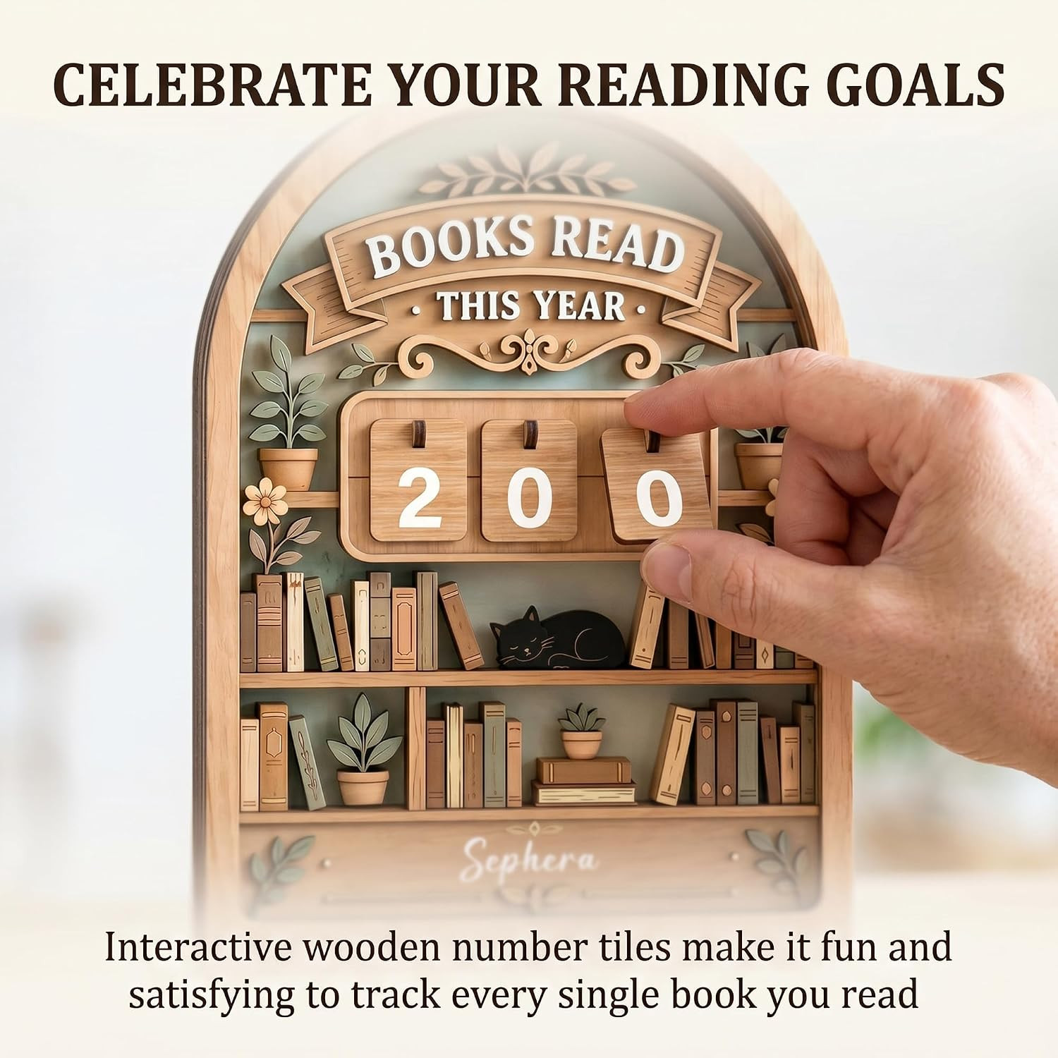 Books Read This Year Tracker Sign – Wooden Reading Counter Shelf Decor, Thoughtf