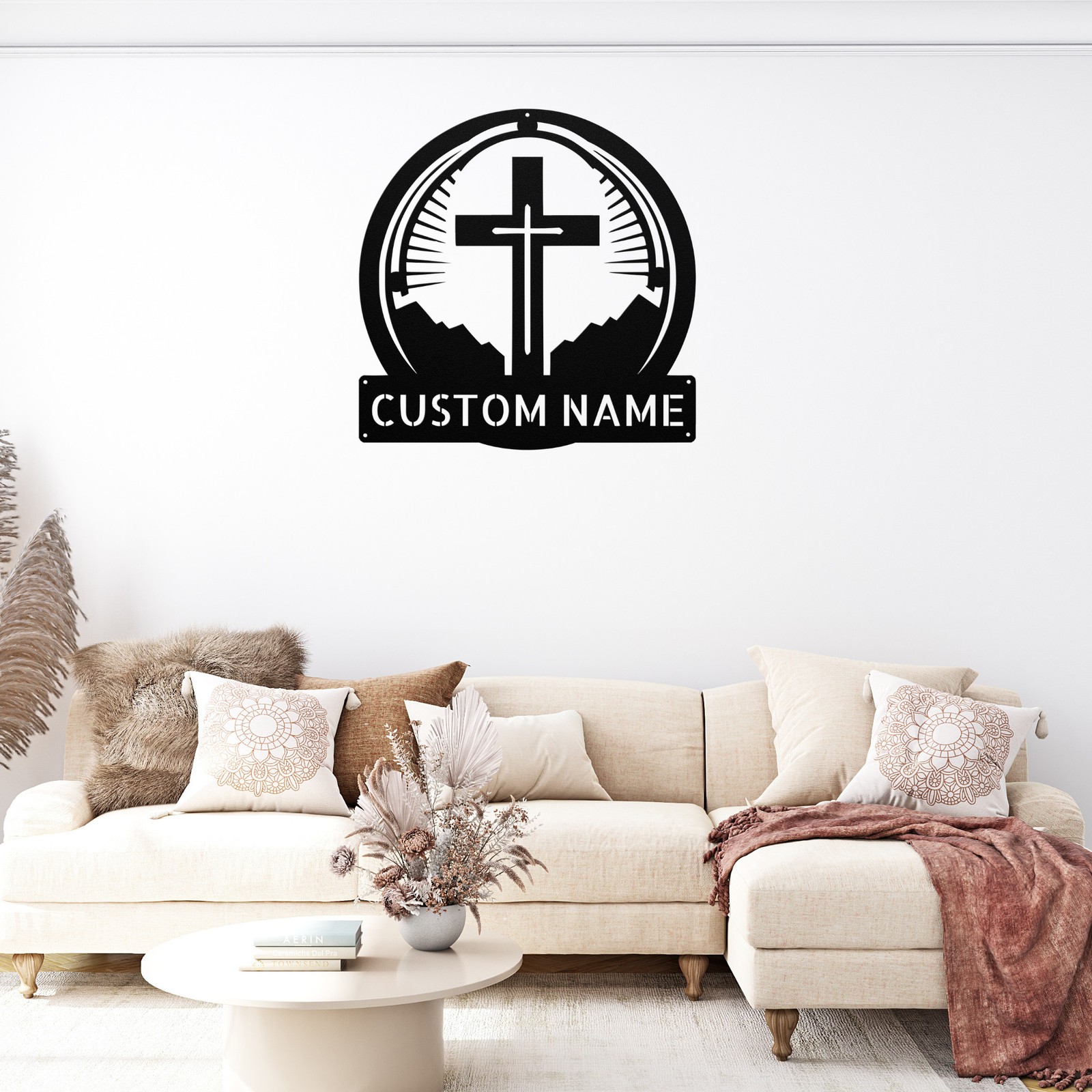 Personalized Catholic Cross Metal Sign Custom Religious Decor Gift for Christian