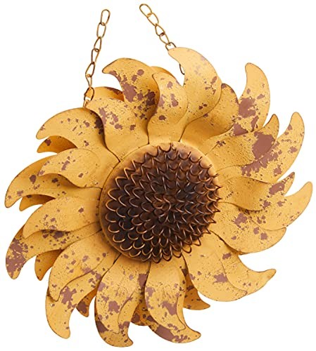 K&K Interiors 10 Inch Distressed Golden Yellow Metal Arrow, 13″ Dia. x 2.25″ D