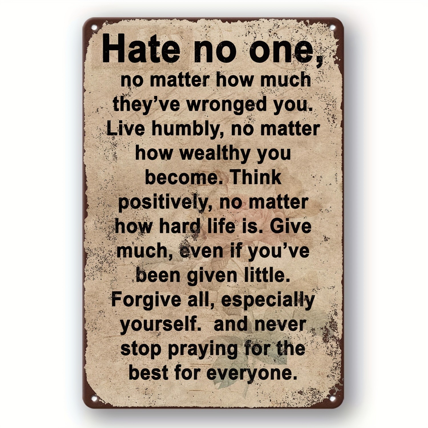 Hate No One Forgive All Inspirational Metal Sign Living Christian Wall Decor