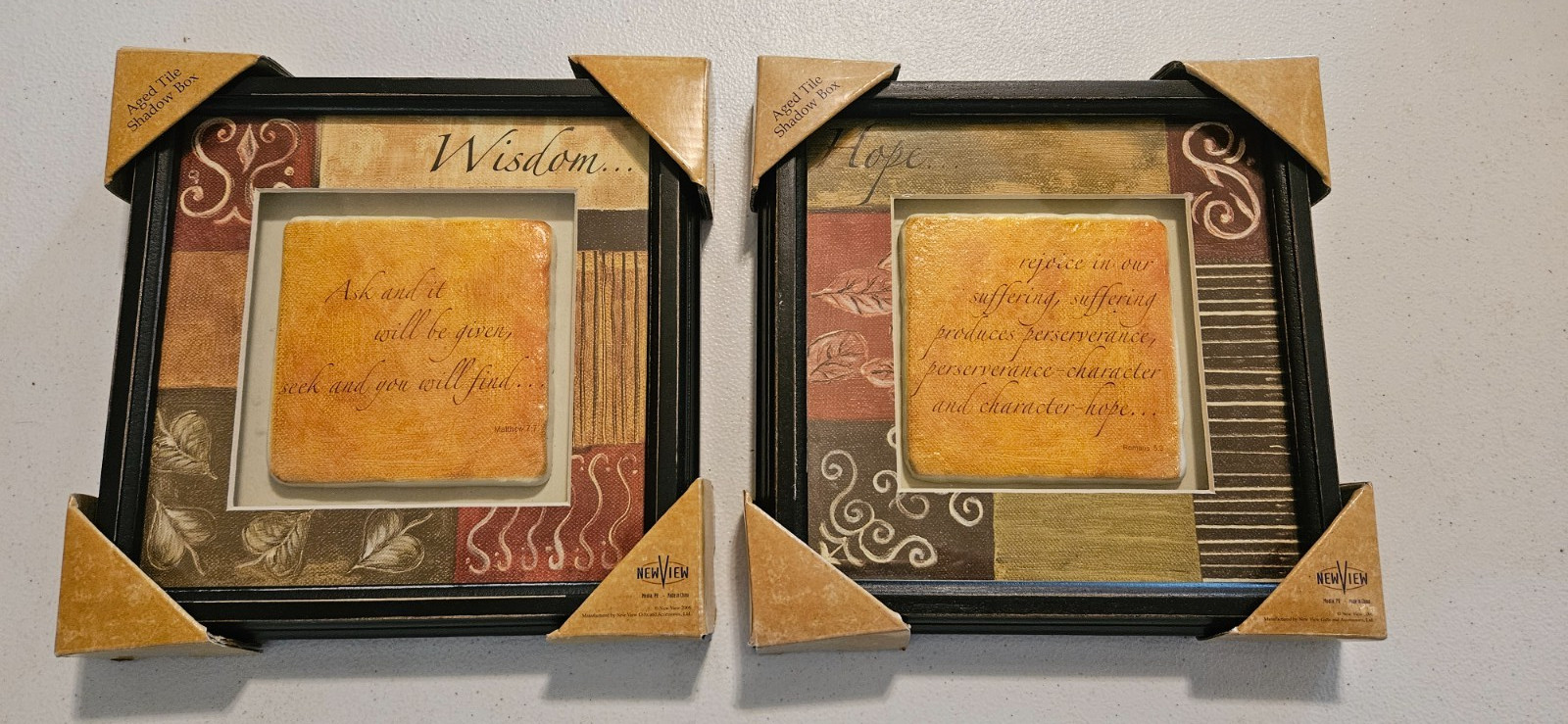 2 New in Box Pieces of Inspirational Home Decor, Wall Art, Jewel Tones, 8 x 8