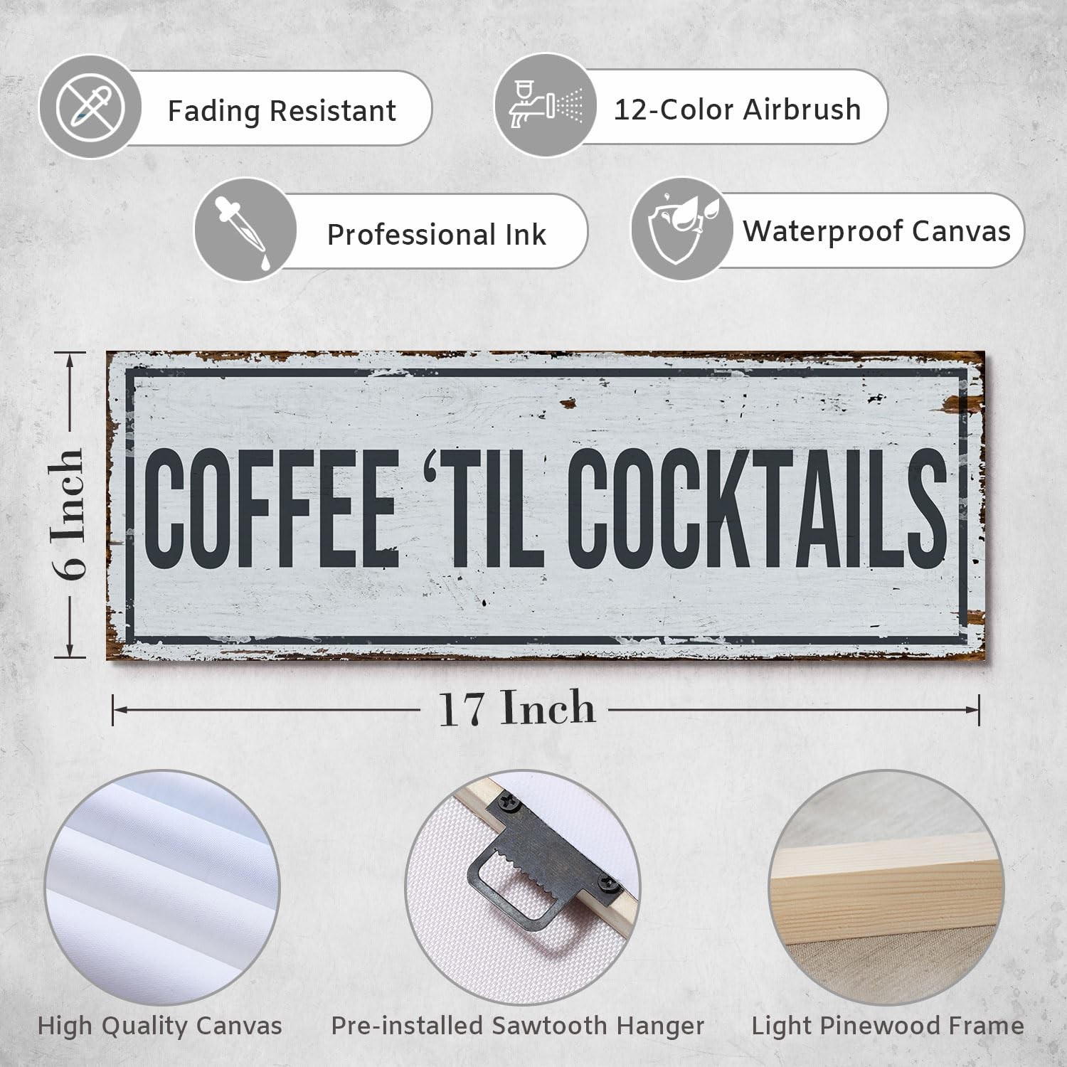 Funny Coffee Signs for Kitchen Decor, Rustic Coffee Til Cocktails Canvas Wall…