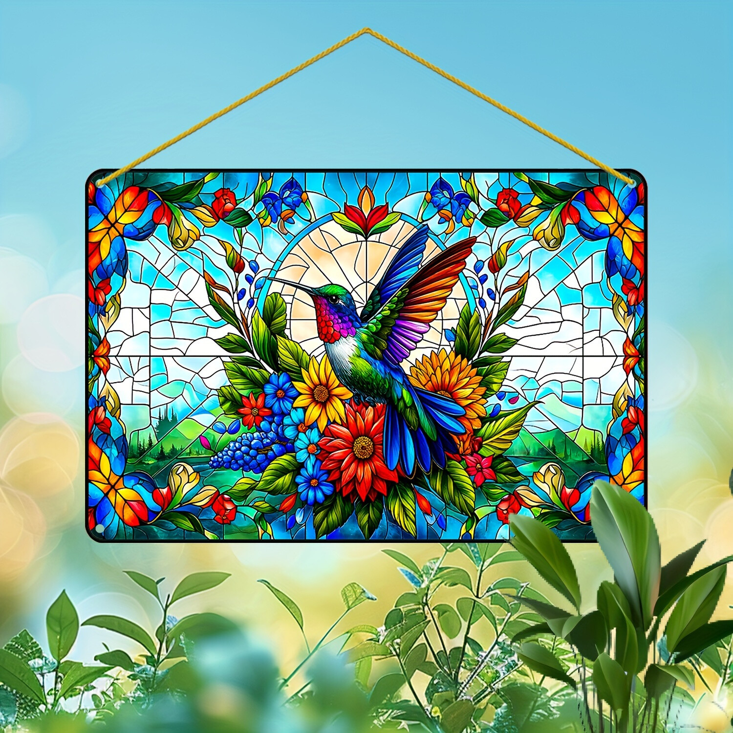 Hummingbirds and Flowers Garden Window Decorations Hanging Decorative Wall Signs