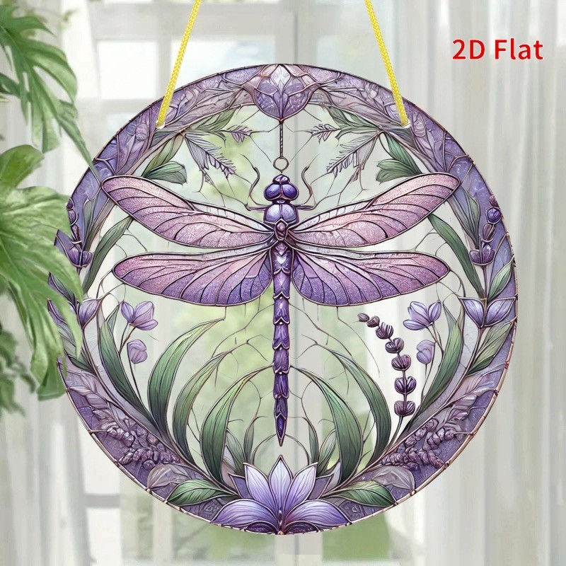 Bohemian Purple Dragonfly Sun Catcher Home Wall Decor Round Acrylic Gifts