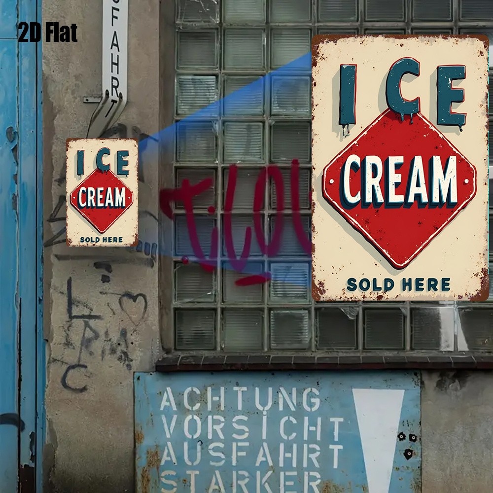 Vintage Red Blue Ice Cream Sign Metal Plaque 20.32×30.48 cm