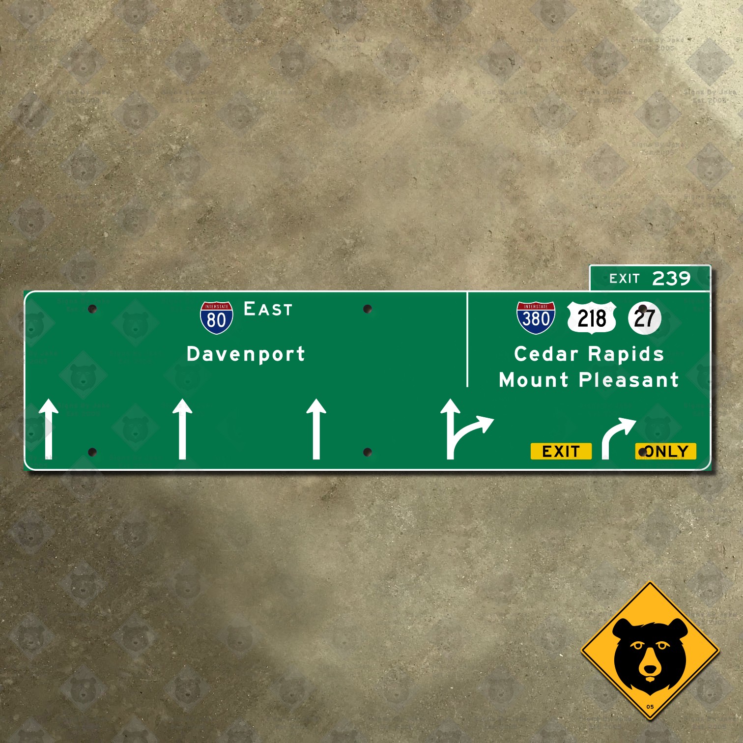 Iowa Cedar Rapids Mount Pleasant Davenport freeway highway exit road sign 30×9