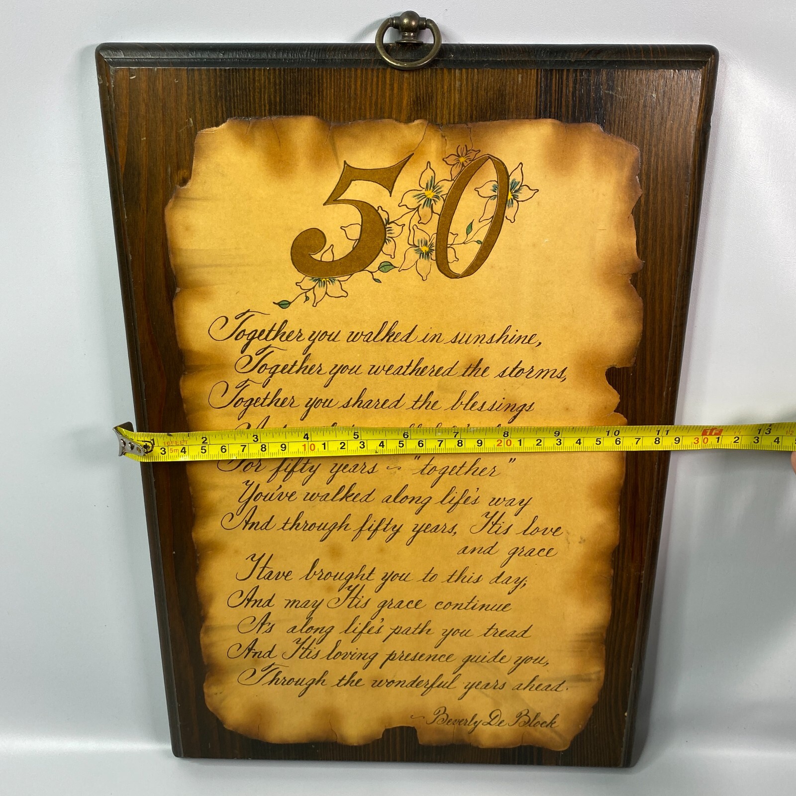 50th Anniversary Poem Beverly De Block Print Wood Plaque Anniversary Gift VTG