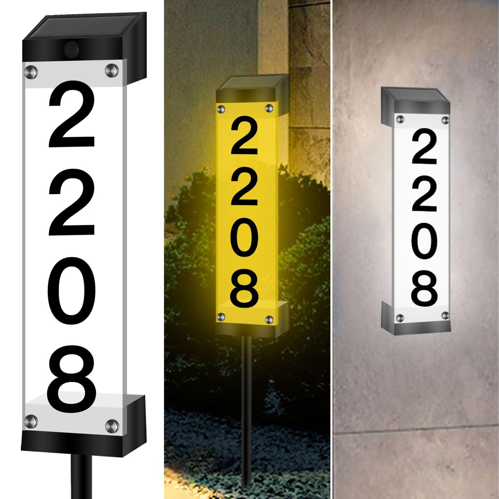 Tomskiko Solar House Numbers for Outside Lighted Address Small, Doulble Color