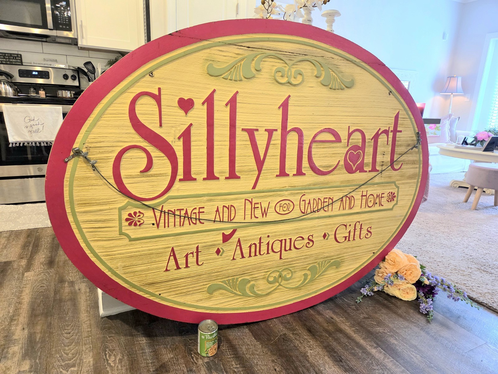 Large Antique Sign Main Street Cafe + Sillyheart Boutique Doublesided Home Decor