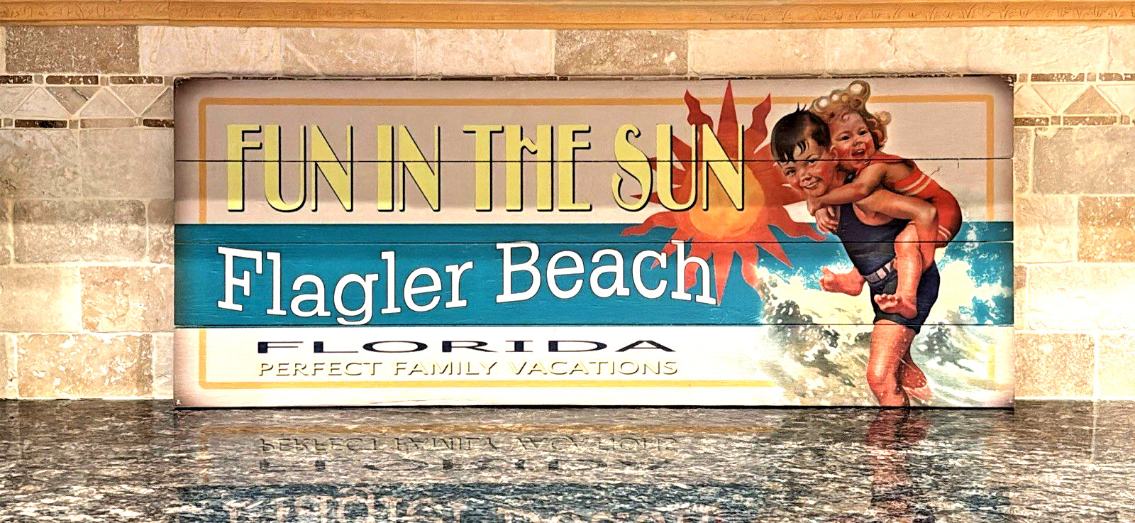 Large 36 inch Flagler Beach Florida Wooden Sign 36” x 14” Coastal Beach Decor