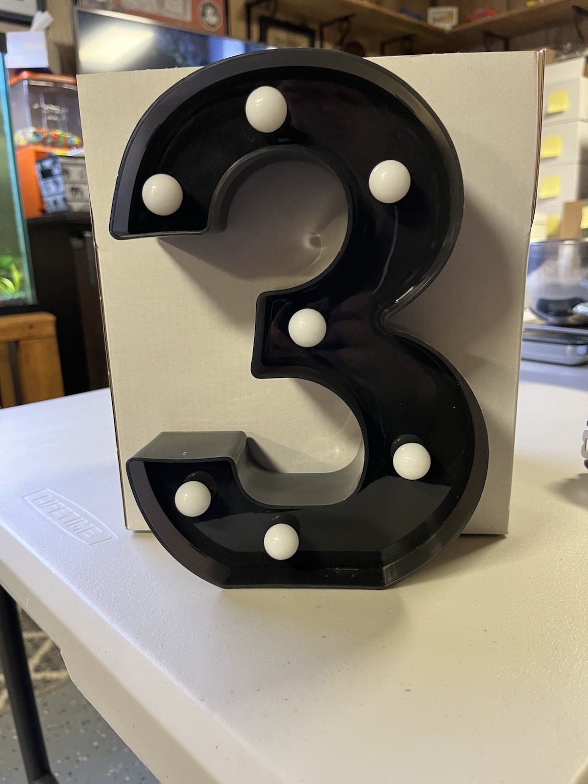 Decorative LED Soft White Light Up Number 3 Black Plastic Marquee Number #3