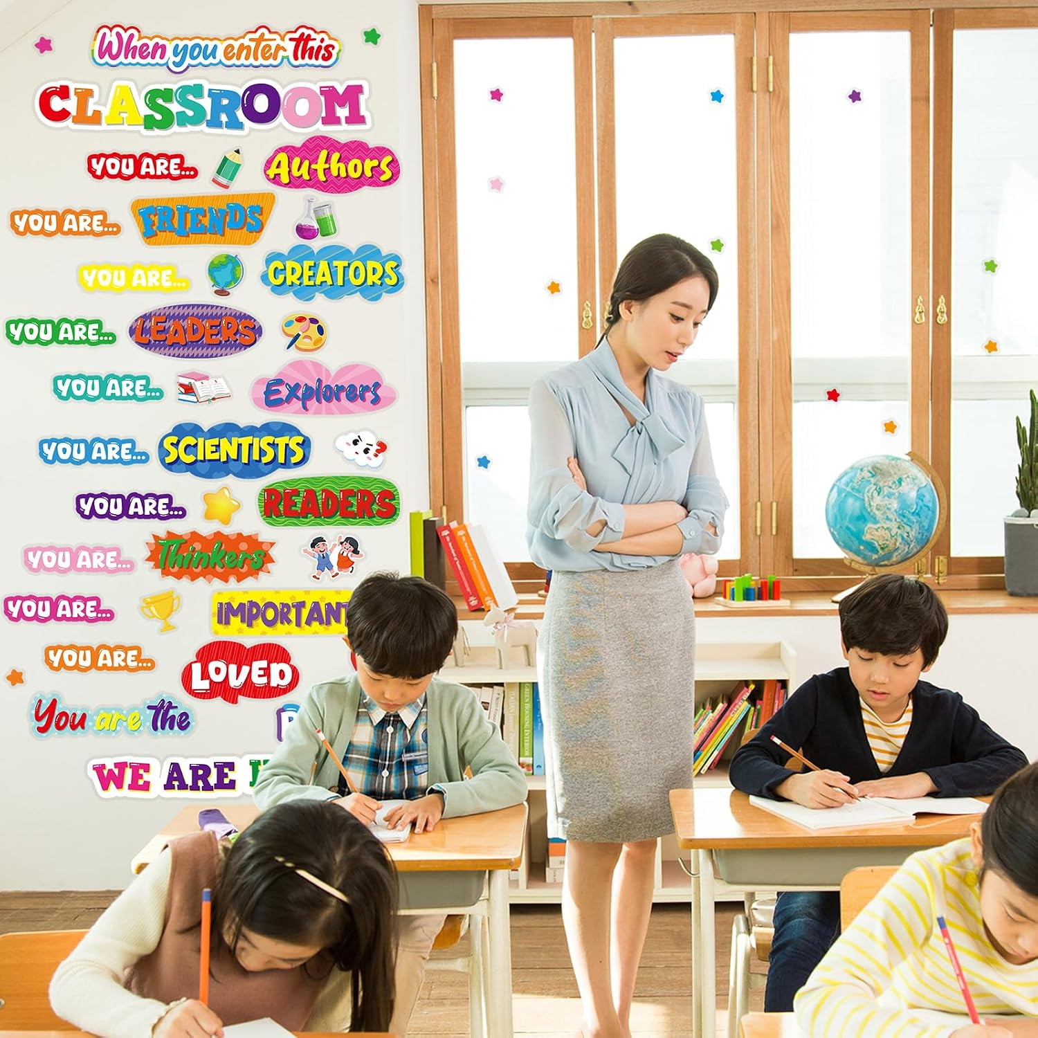Back to School Classroom Door Decoration Set, Welcome Window Cling Stickers for