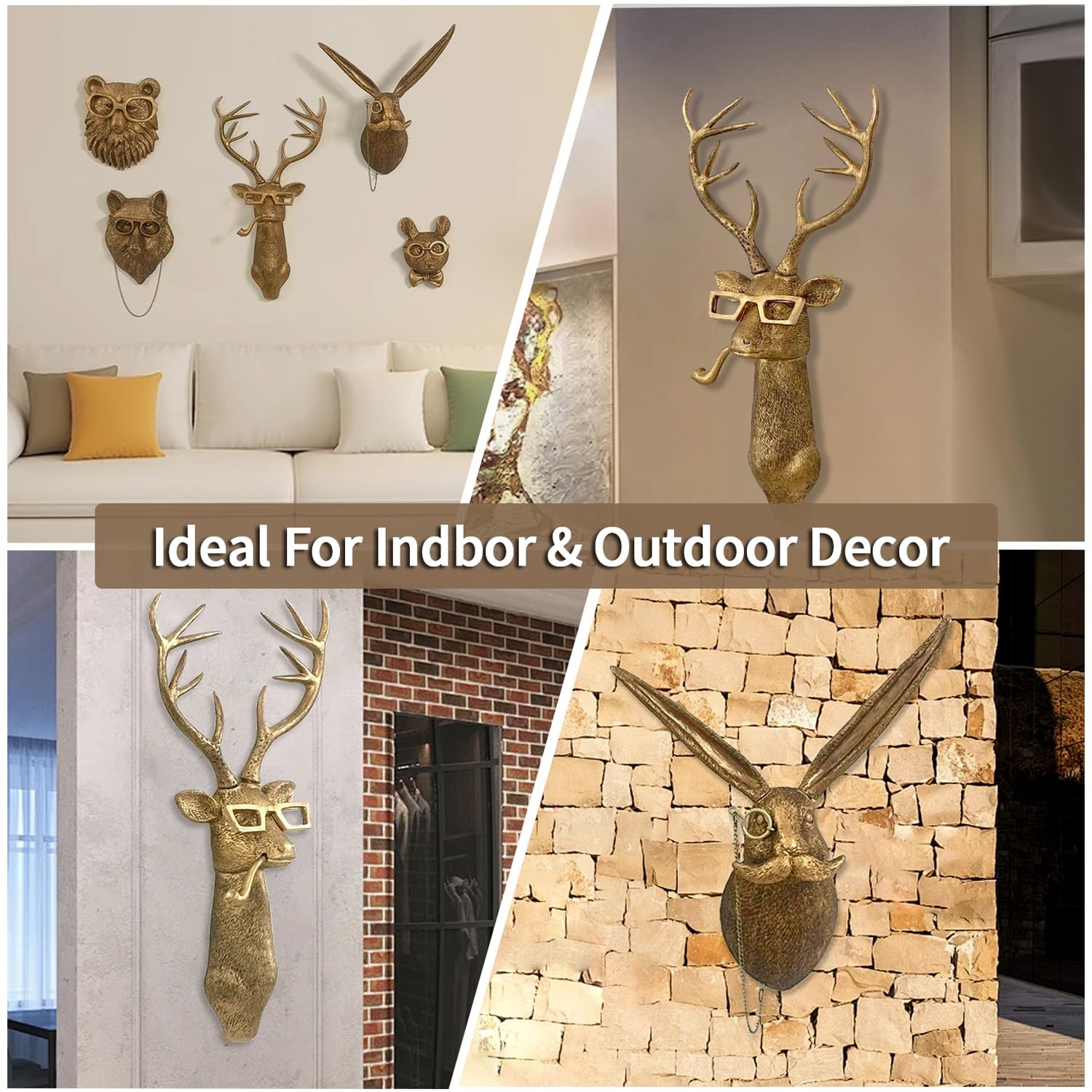 Joogour Head Wall Mount Decor,Resin Animal Sculptures，Art Deco Wall Hanging D…