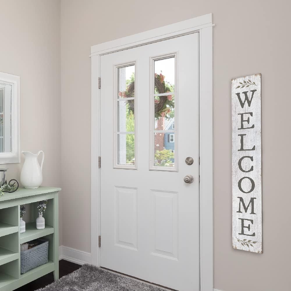 Weatherproof White Porch Leaner with Sprig Design – 8″x46.5″ Indoors or Outdoors