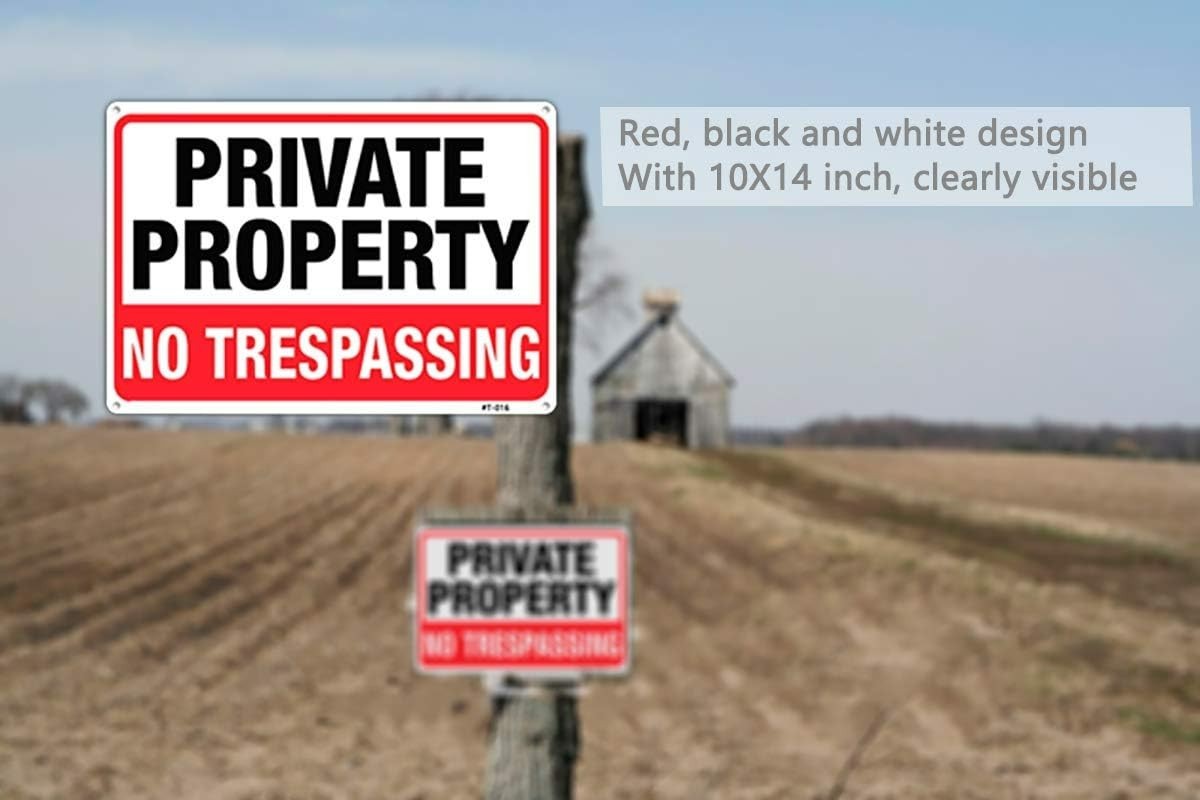 Easy Install 10×14 Inch No Trespassing Signs – 4 Pack Aluminum for Your Property