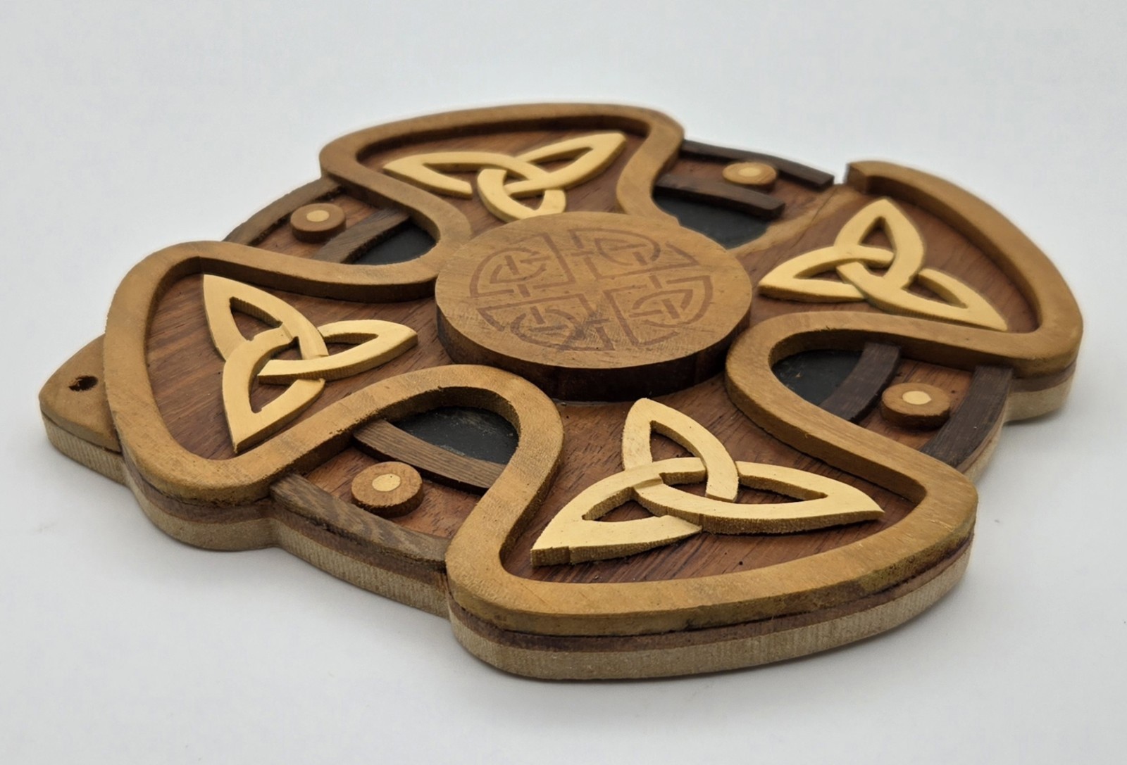 Islandcraft Celtic Cross Wood Wall Hang Trinity Knot Decor Irish Multicolor Box