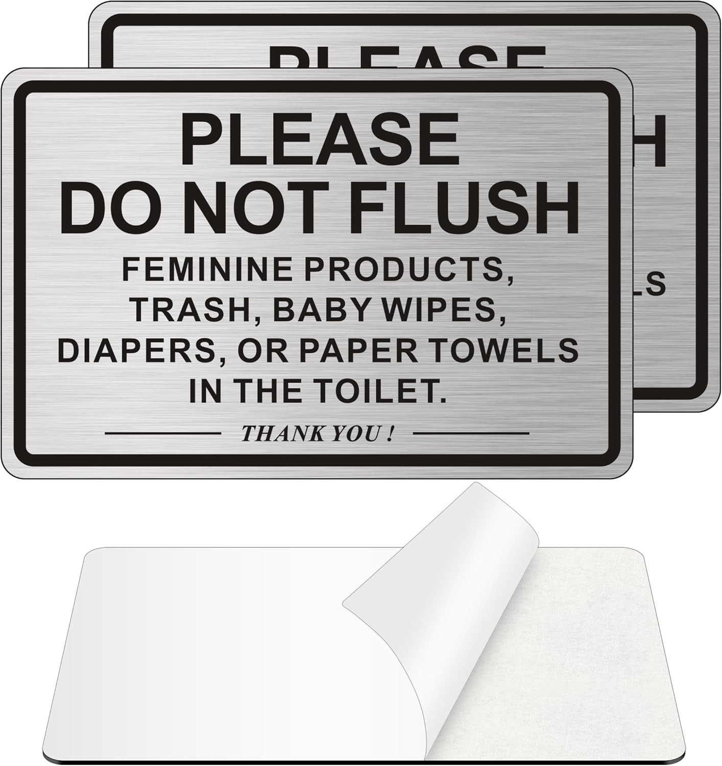 (2 PACK) Do Not Flush Sign for 9 x 6 inches, Brushed Aluminum /Black