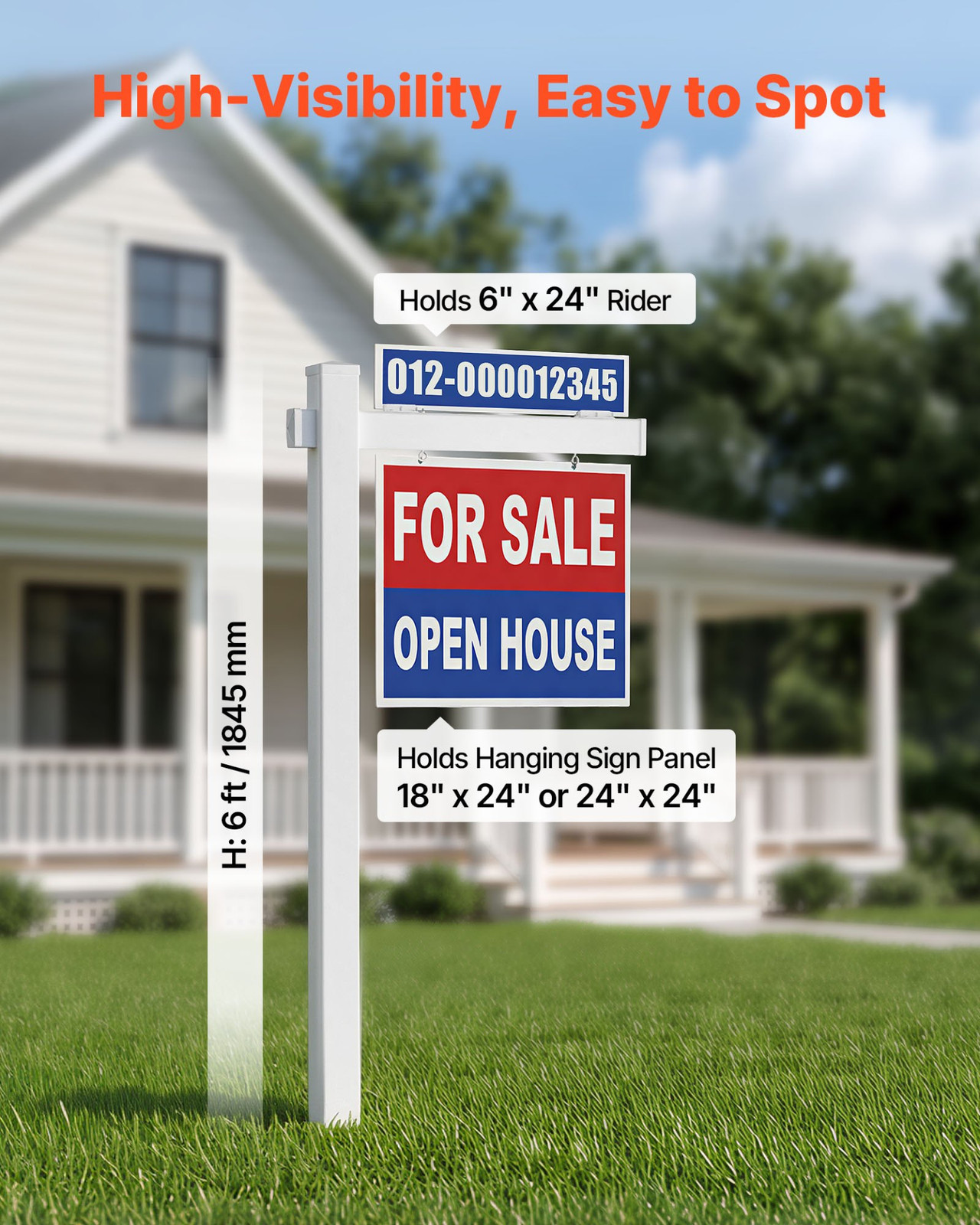 2 Pack 6FT Real Estate Sign Post PVC Yard Holder 36″ Arm White No Sign