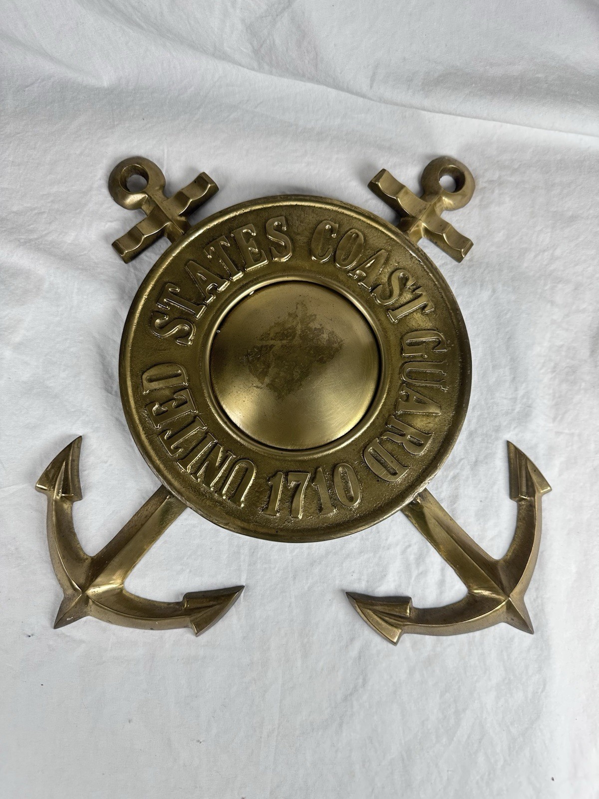 Vintage Solid Brass US Coast Guard Wall Plaque Nautical Decor Heavy 2.5lb