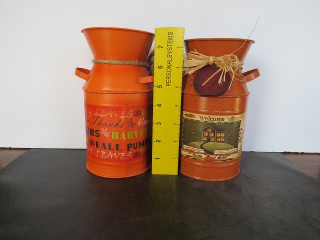 Tin Metal Milk Cans: Fall Autum Harvest Pumpkin Thanksgiving Decor 7-1/2″ /19cm