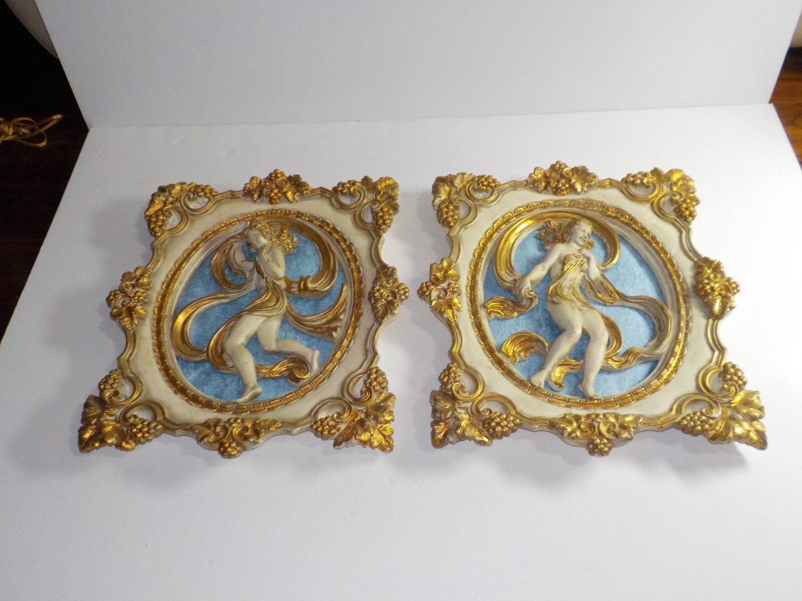 2 Vtg Universal Statuary 1959 Chalkware Plaster Wall Plaque Semi Nude Regency
