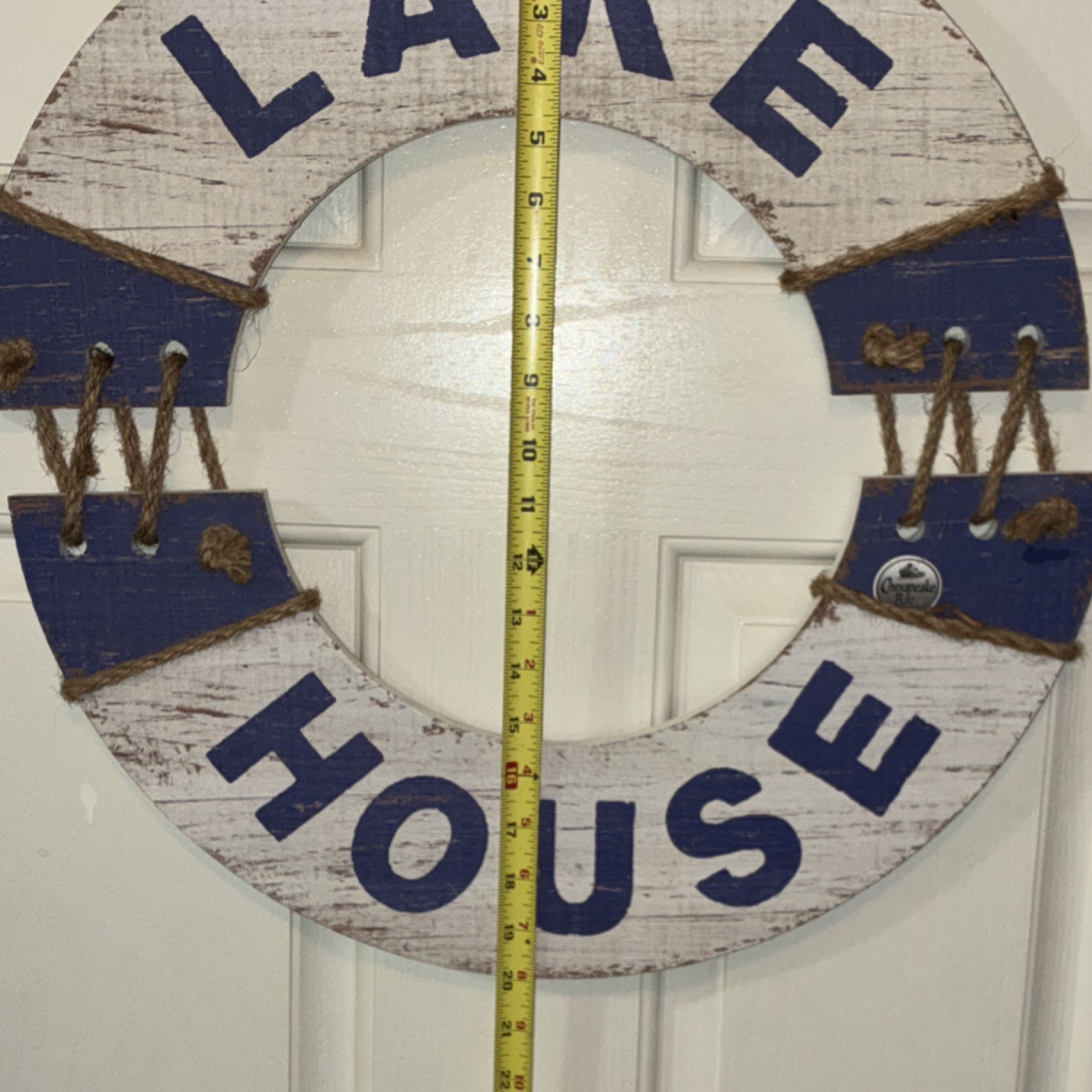 Chesapeake Bay LTD Lake House Nautical Hanging Sign Wood Rope Blue 20”