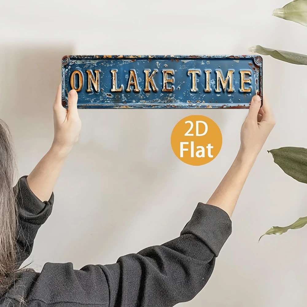 Vintage On Lake Time Wall Decor Street Sign Lakehouse Rustic Metal Tin Sign 16×4