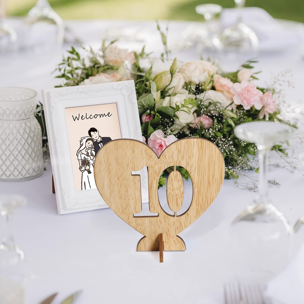 Heart Shape Wooden Table Numbers 1-20 With Holder Base – Rustic Hollow Out Wo…