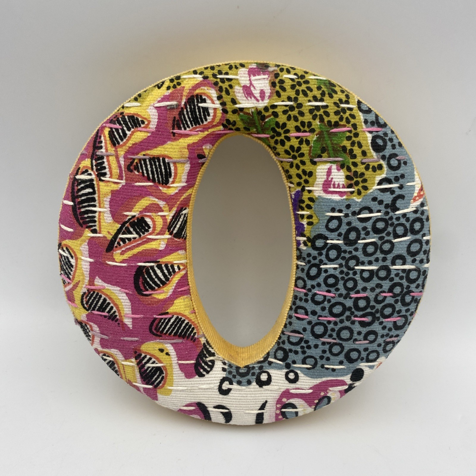 Anthropologie Letter O Lower Case Fabric Patchwork Boho Wall Decor Multicolor