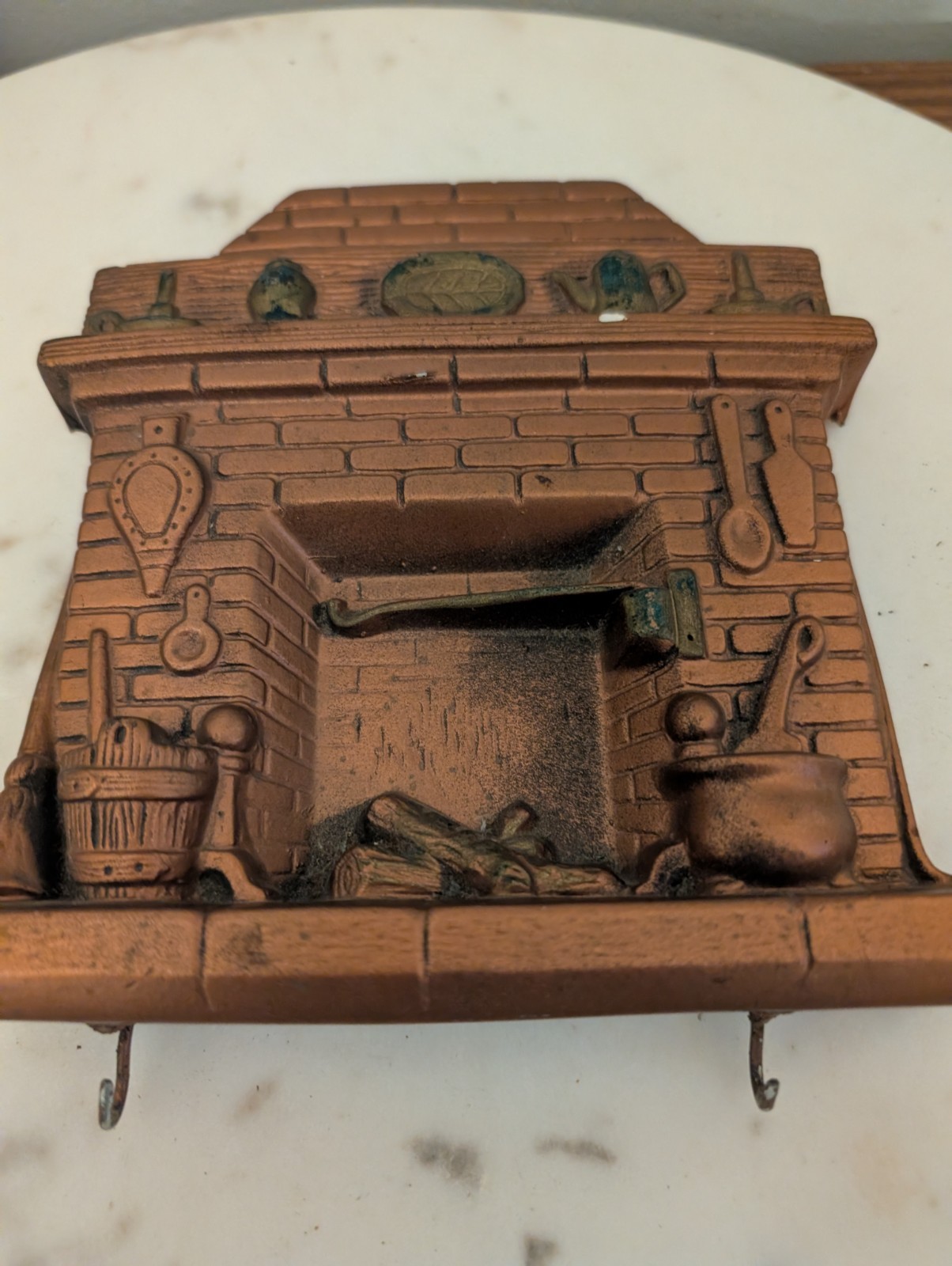 Vintage Fireplace Wall Plaque w Hooks Kitchen Hearth Rustic Colonial Decor