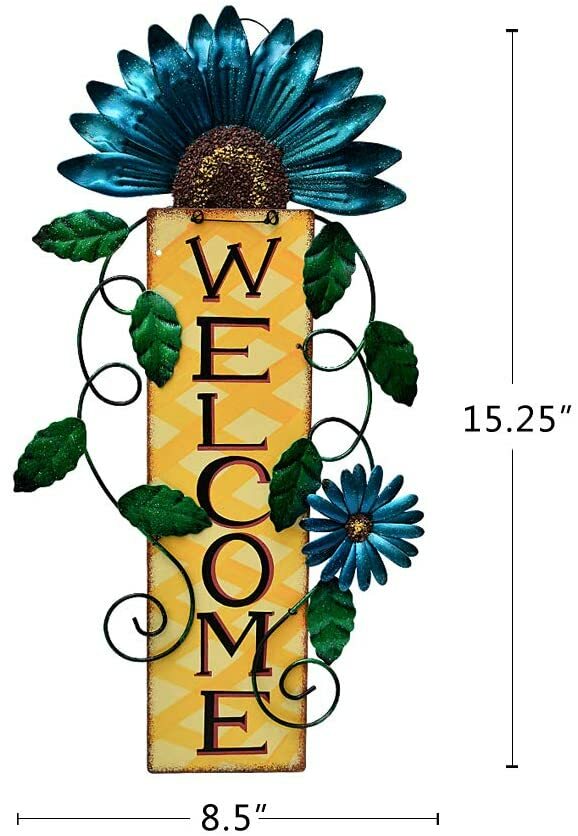 Welcome Sign for Door Decor Hanging Sign, Metal Flower Welcome Door Sign