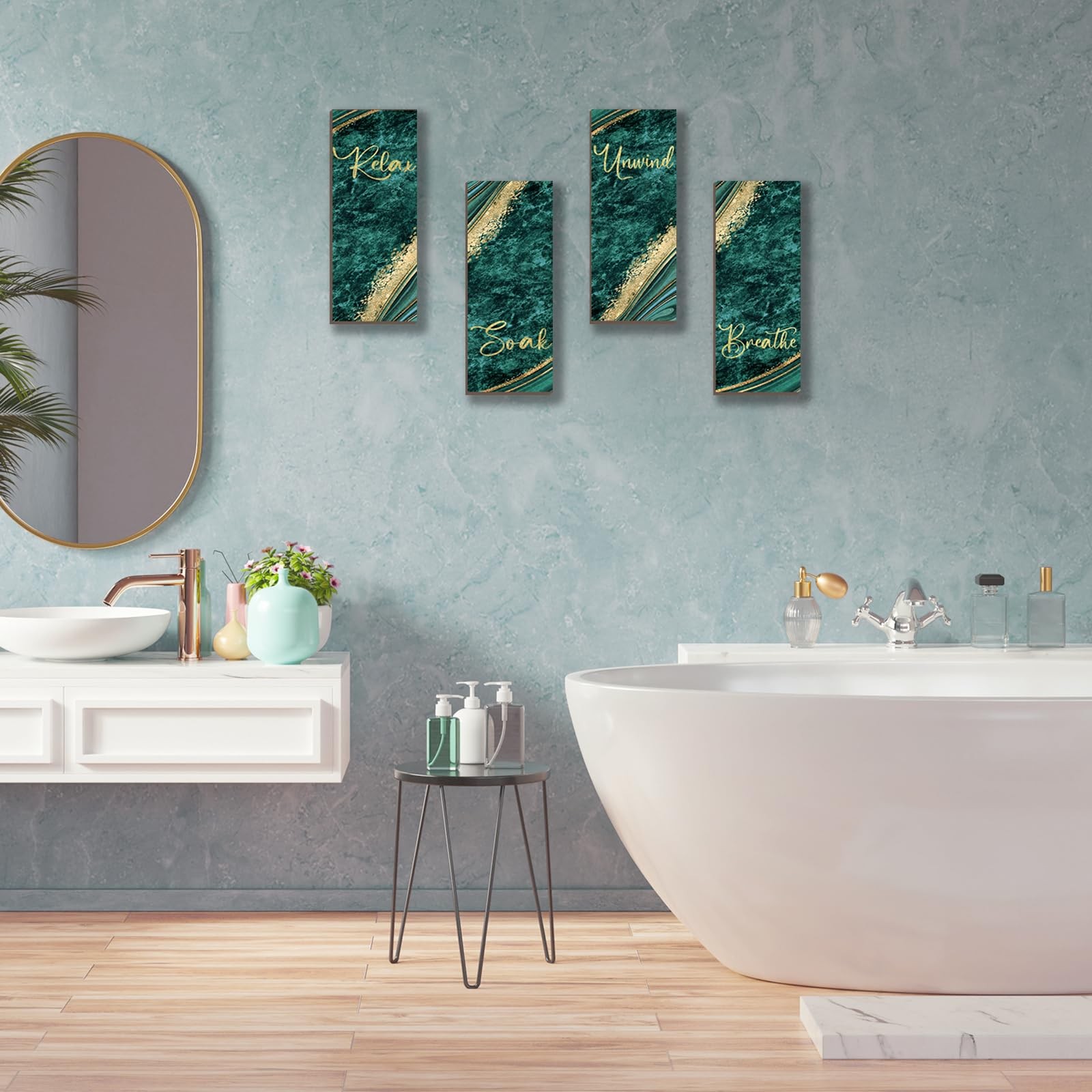 ONIZHITY 4 Pieces Green Gold Bathroom Decor 10 x 4 Inch,