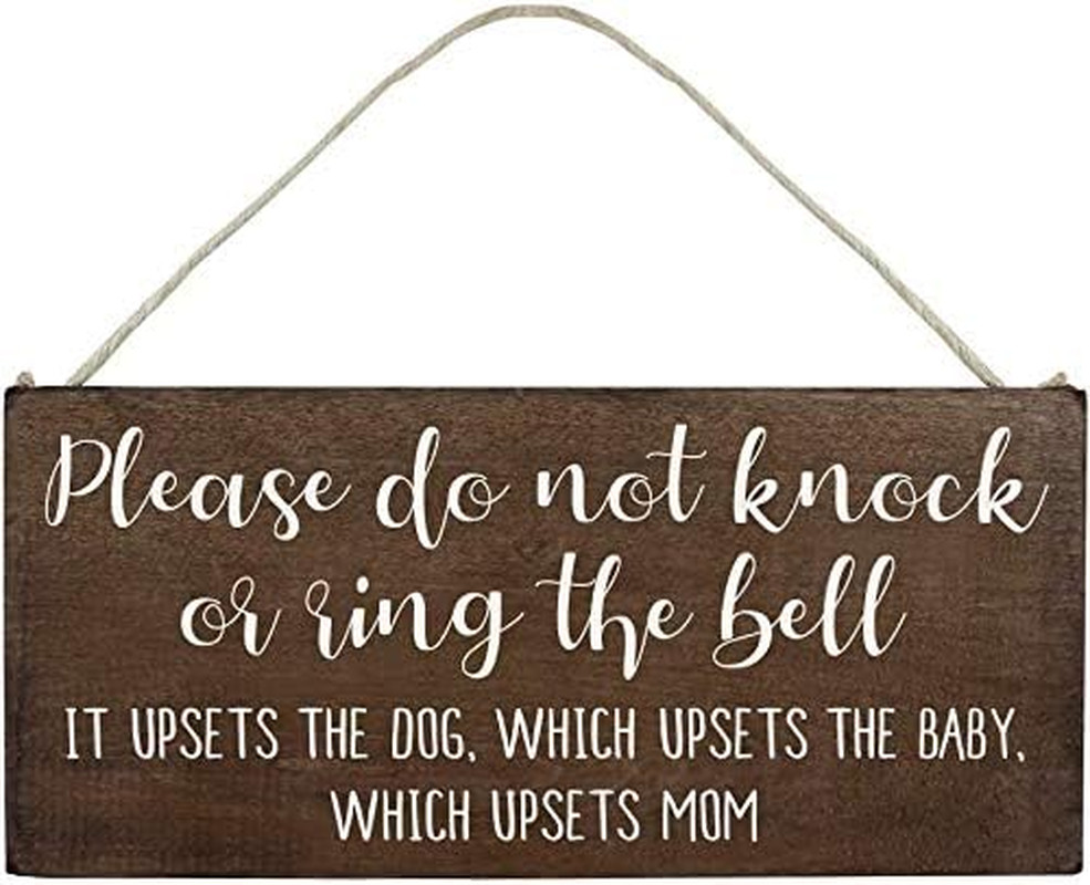 Baby Sleeping Sign for Front Door – Funny No Soliciting 10X5Inch Hanging Wood Pl