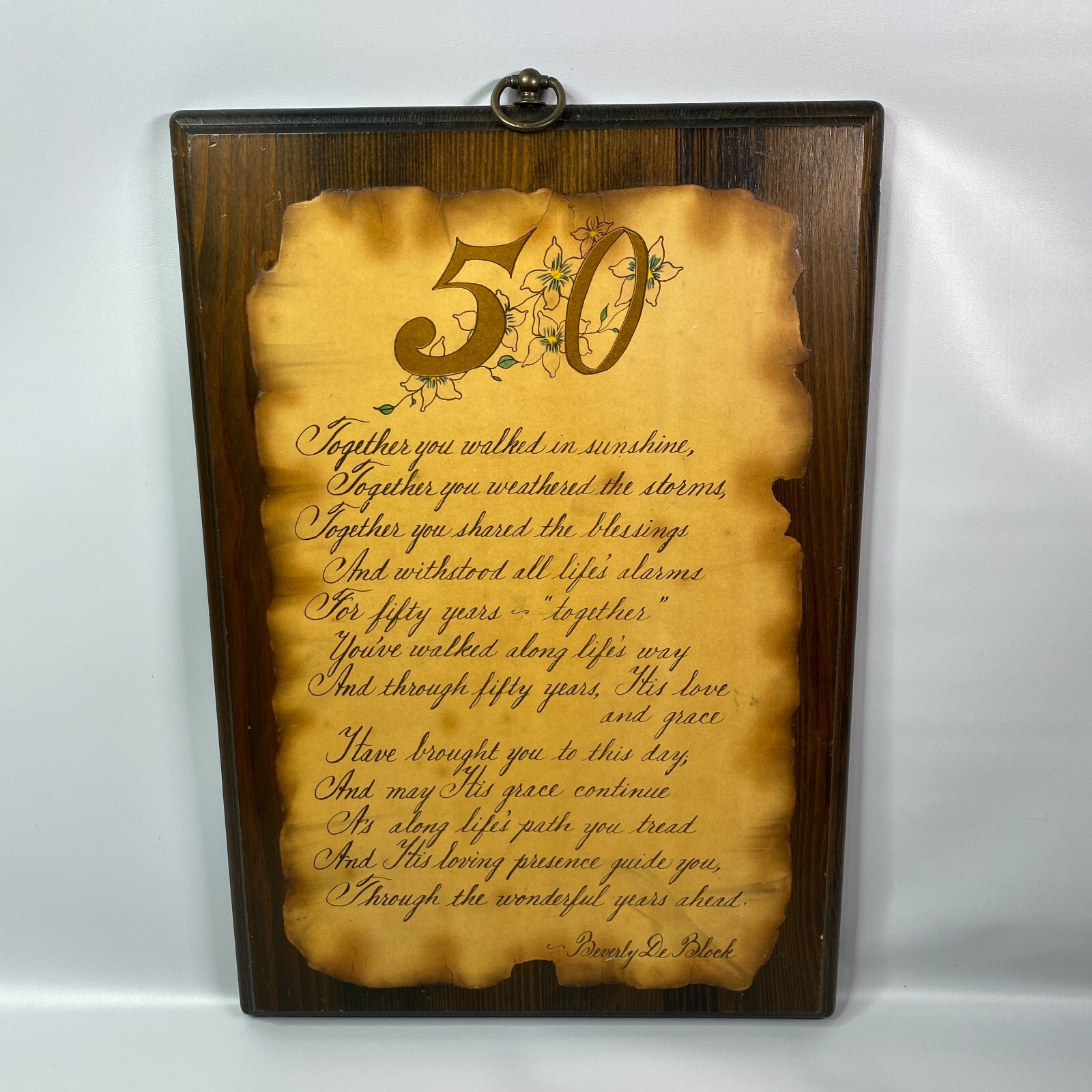 50th Anniversary Poem Beverly De Block Print Wood Plaque Anniversary Gift VTG