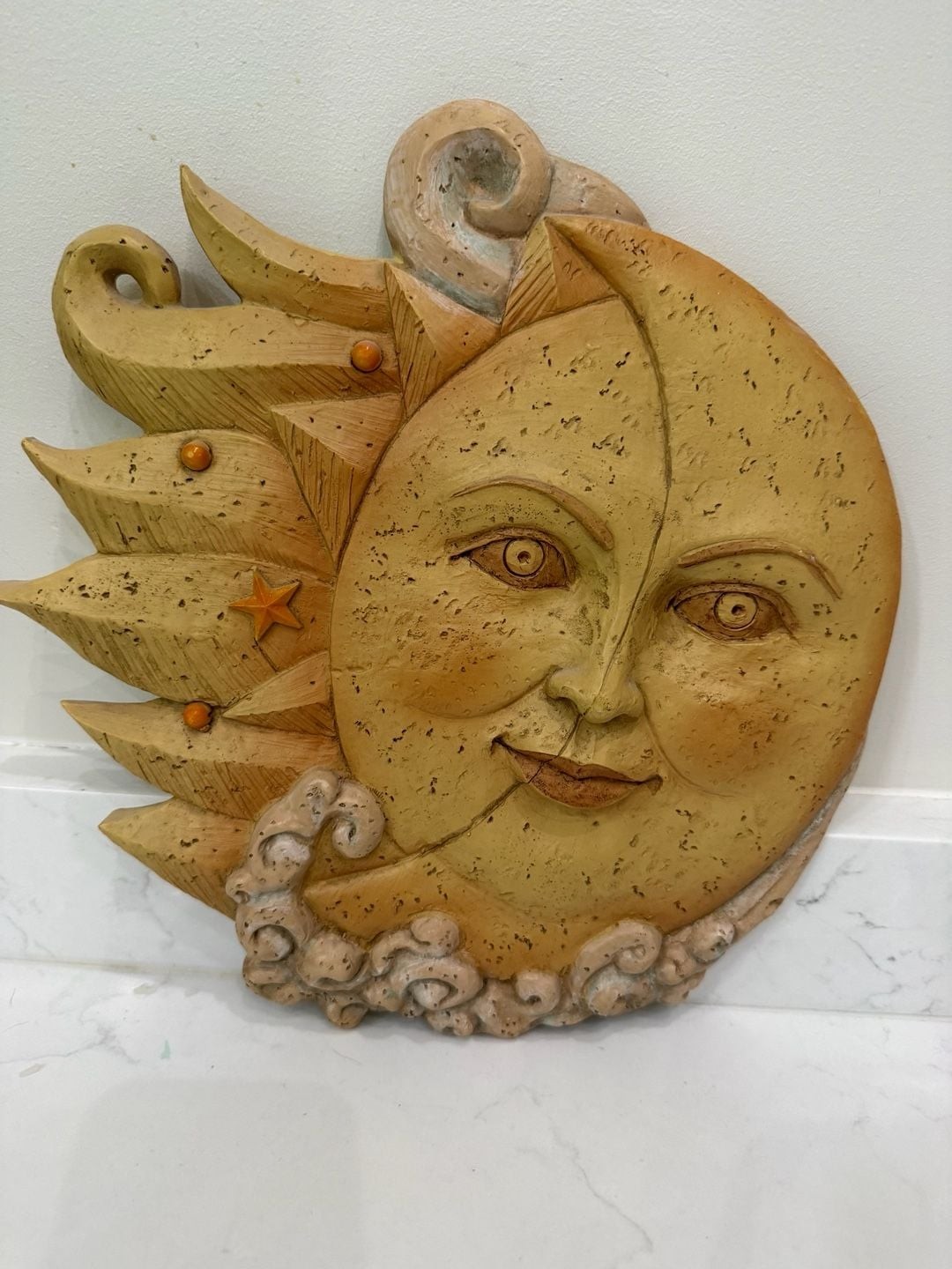 Carruth Studio Celestial Attraction Sun and Moon Stone Wall Plaque
