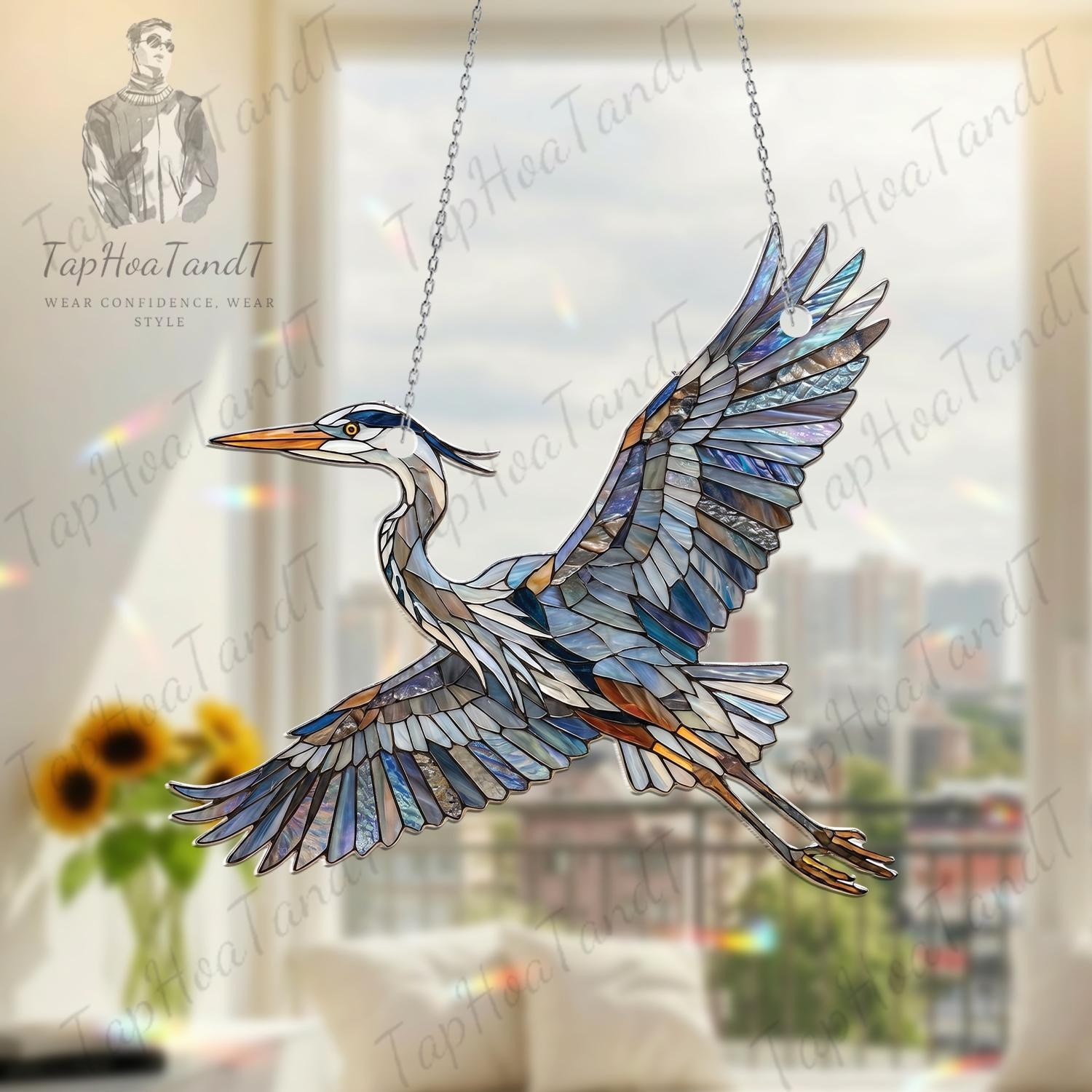 Heron Acrylic Suncatcher Bird Window Hanging Coastal Home Nature Gift Decor