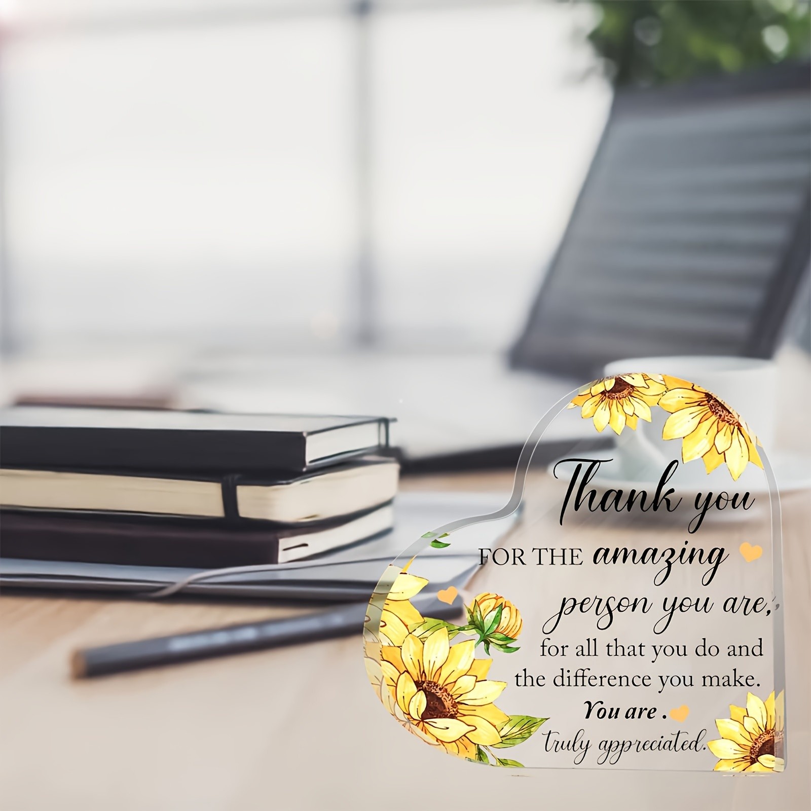 Sunflower Acrylic Heart Thank You Plaque Appreciation Teachers Loved Ones Gift