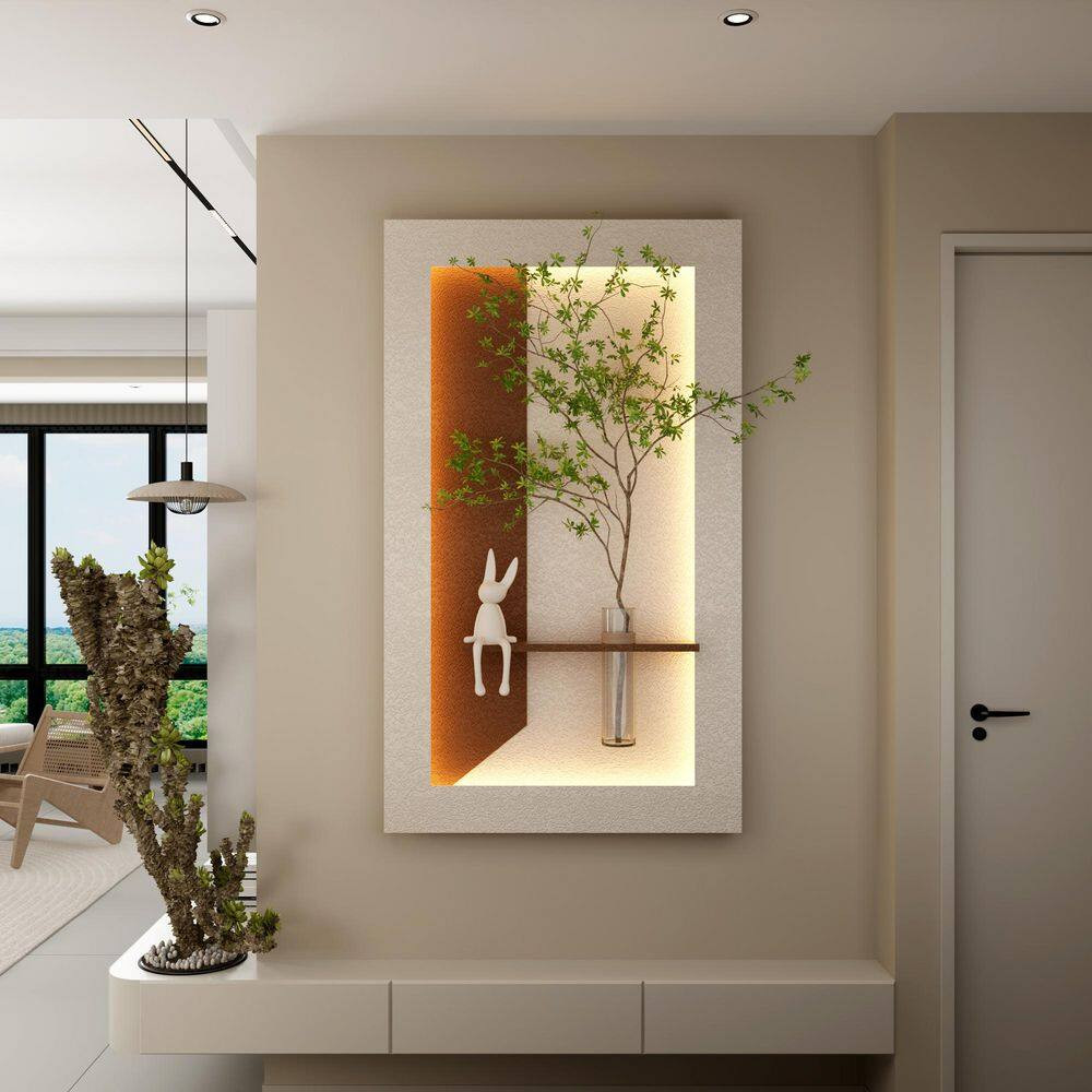 41 In. X 24 In. Light Coffee 3D Sandstone Art Wall Decor with Simulated Greenery