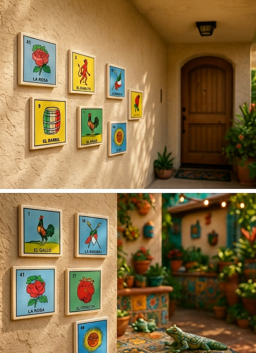 Lotería Tile – El Paraguas #5 | Mexican Ceramic Folk Art Decorative Tile